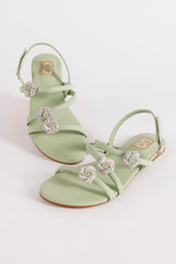 Sage Green Crystal Strap Flats