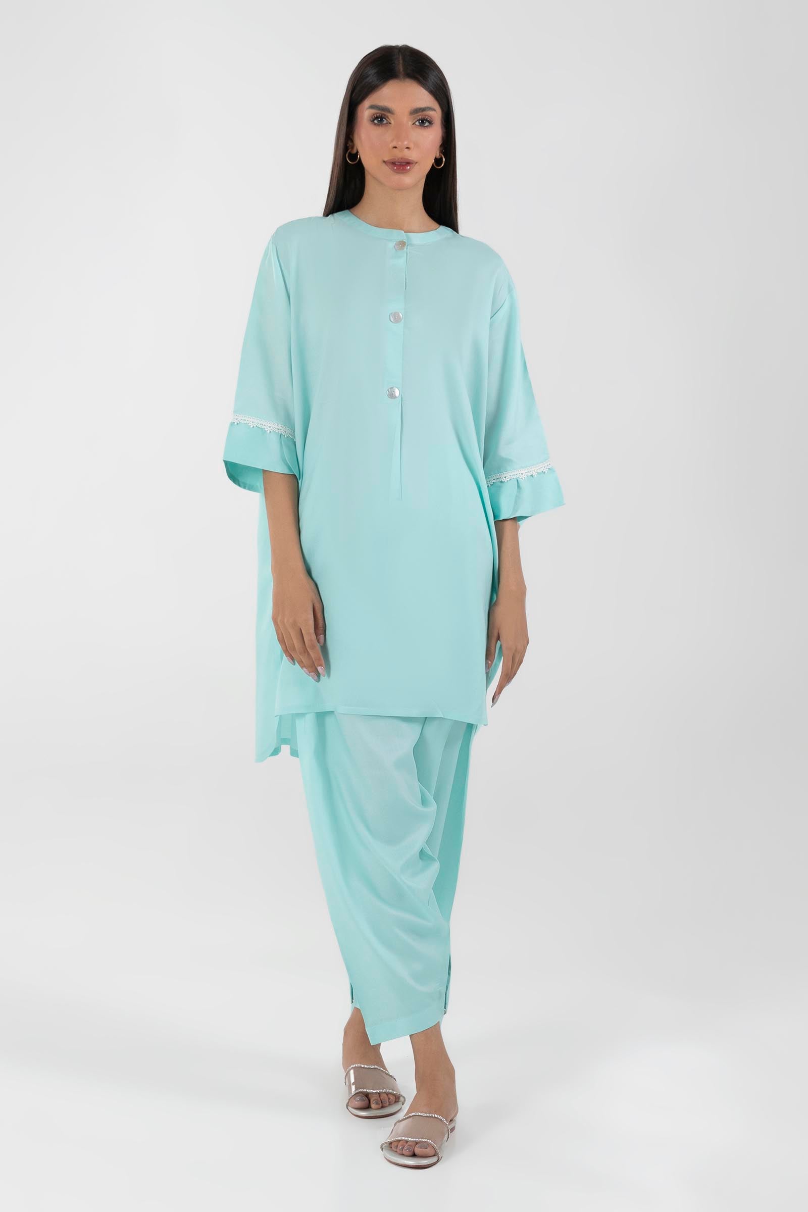 Stitched Blue Printed Shirt + Shalwar Main image