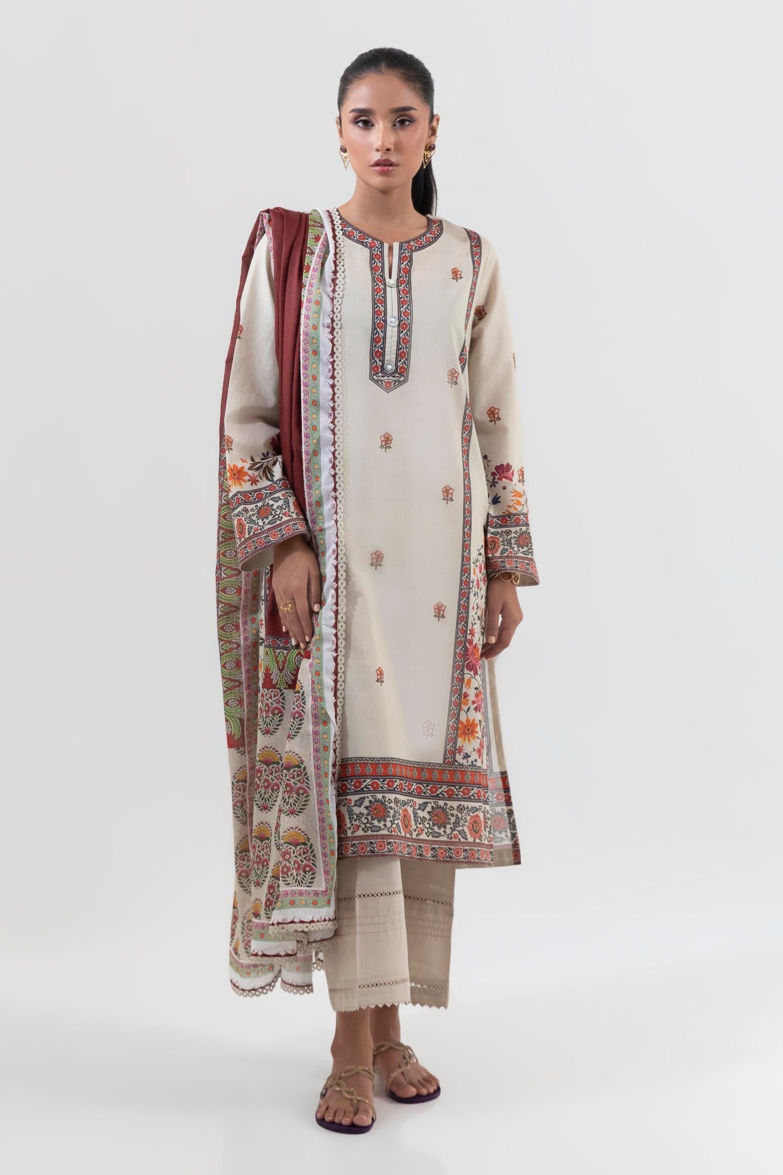 Stitched Multi Printed Shirt + Dupatta