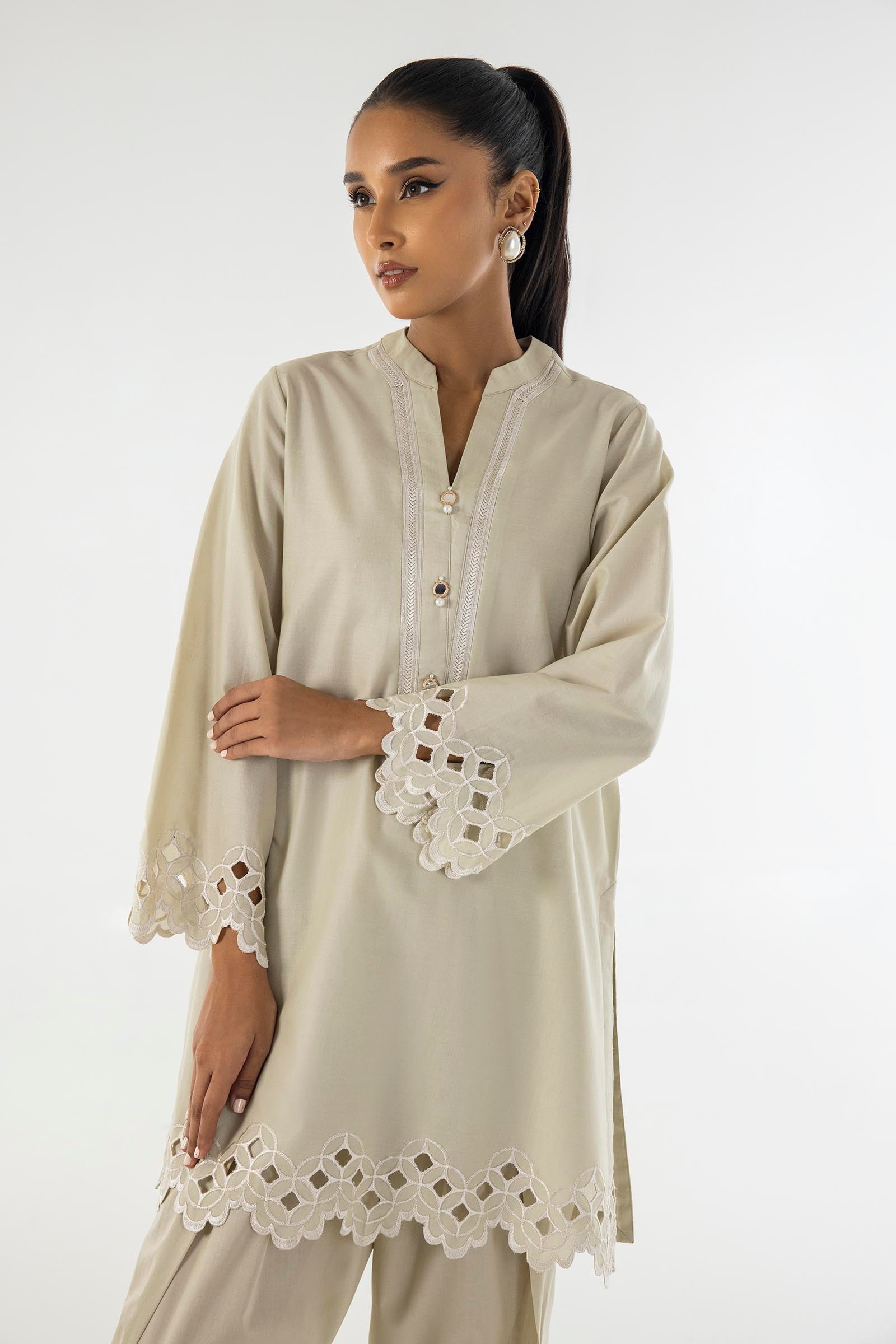 Stitched Basic Lawn Cutwork Shirt + Skinny Shalwar Main image
