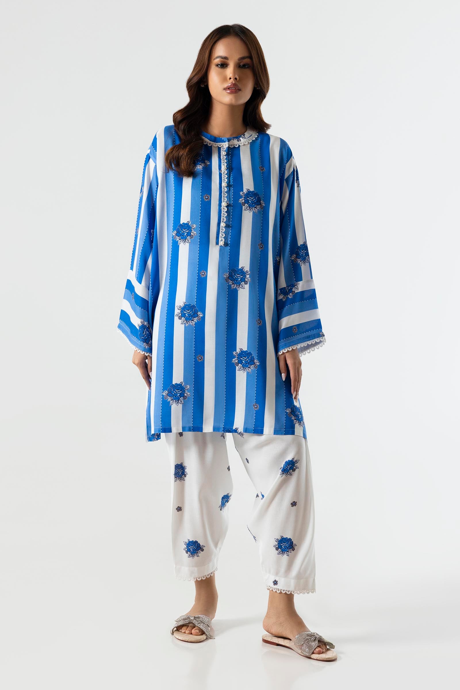 Stitched Boxy Linen Shirt + Skinny Shalwar