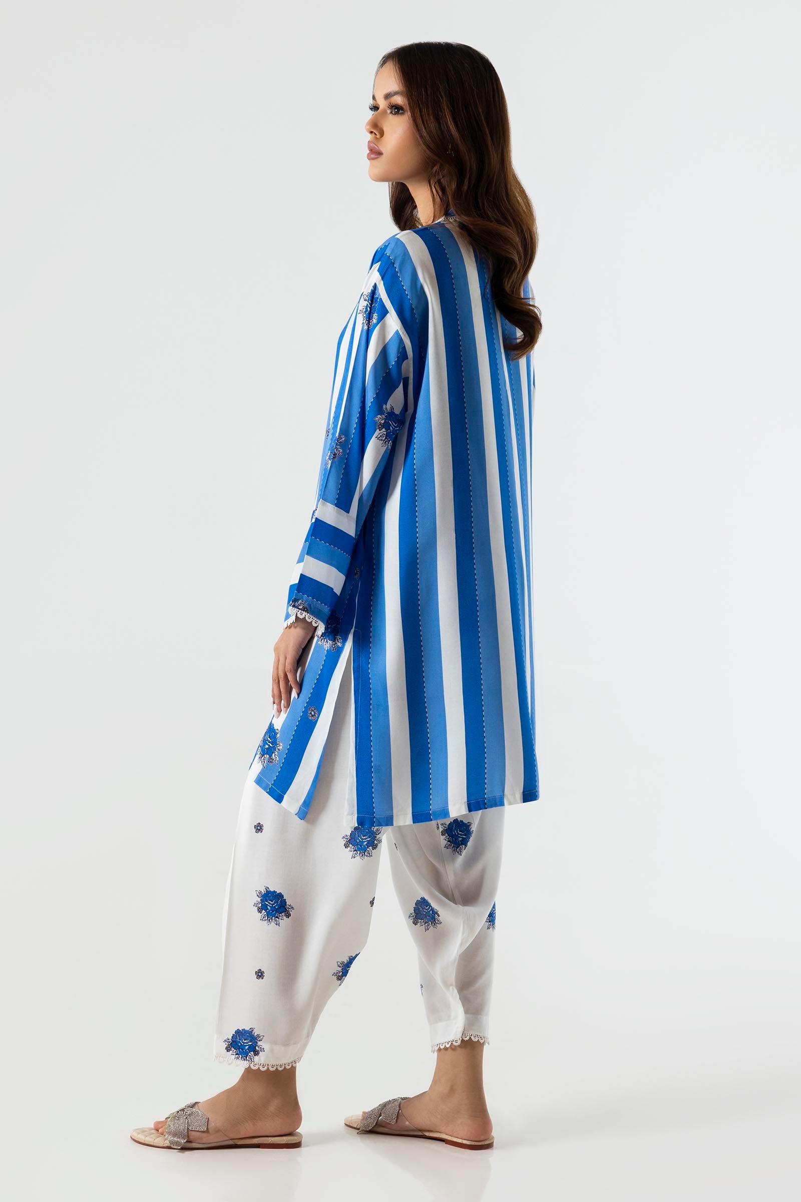 Stitched Boxy Linen Shirt + Skinny Shalwar