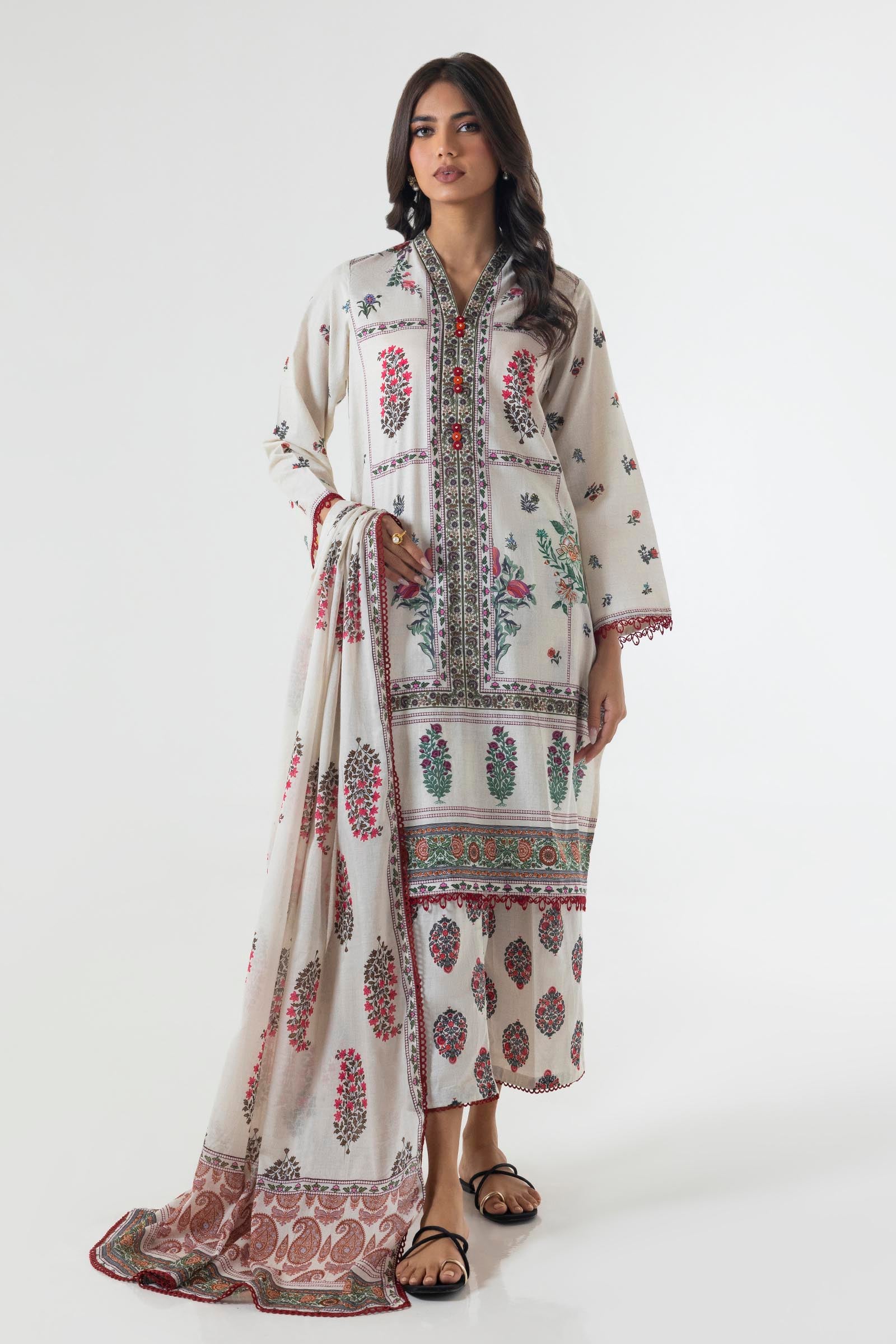 Stitched Basic Lawn Shirt + Dupatta + Culotte Main image