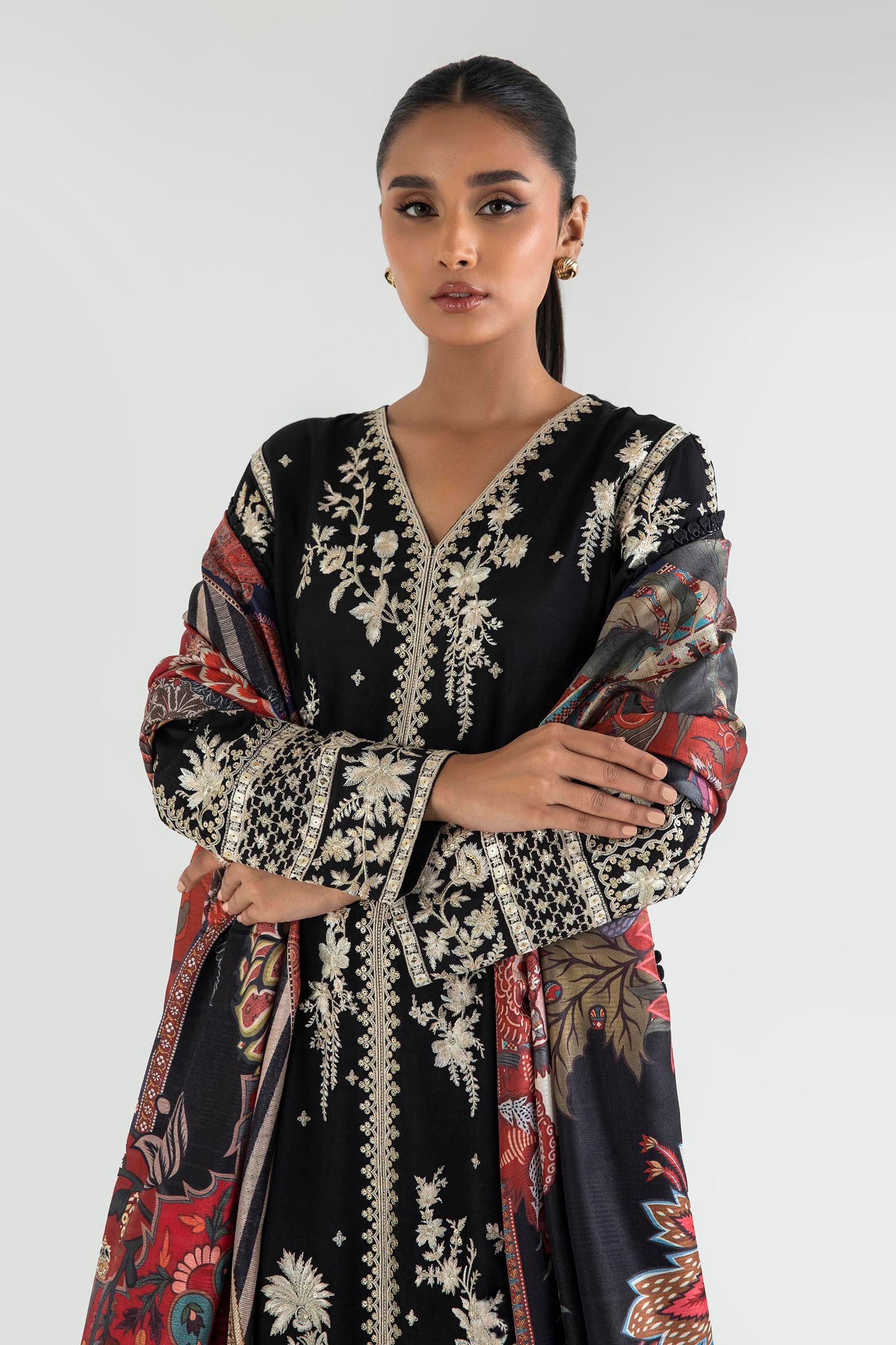 Stitched Black Embroidered Shirt Secondary image