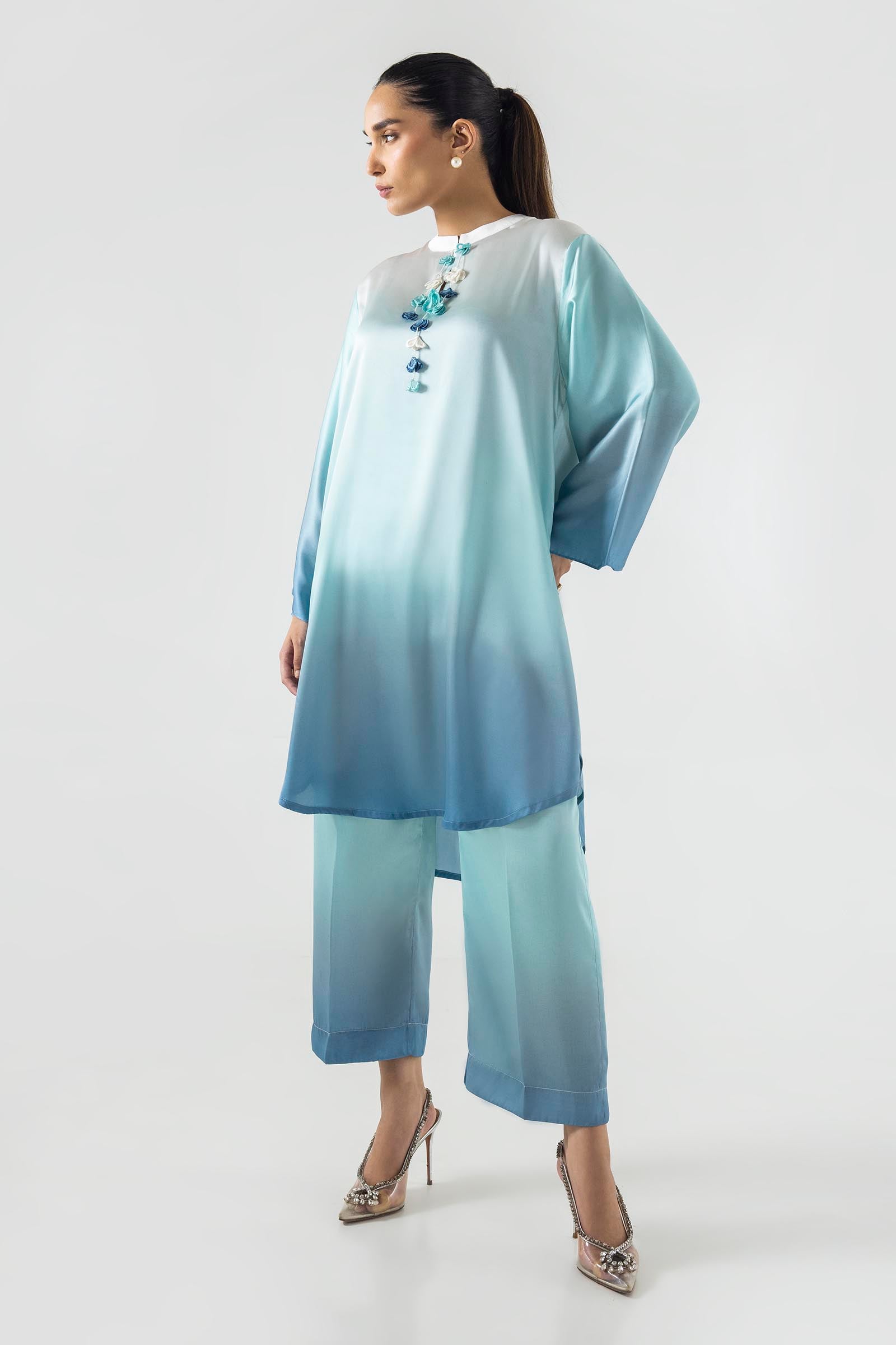 Stitched Basic Poly Satin Shirt + Culotte Main image