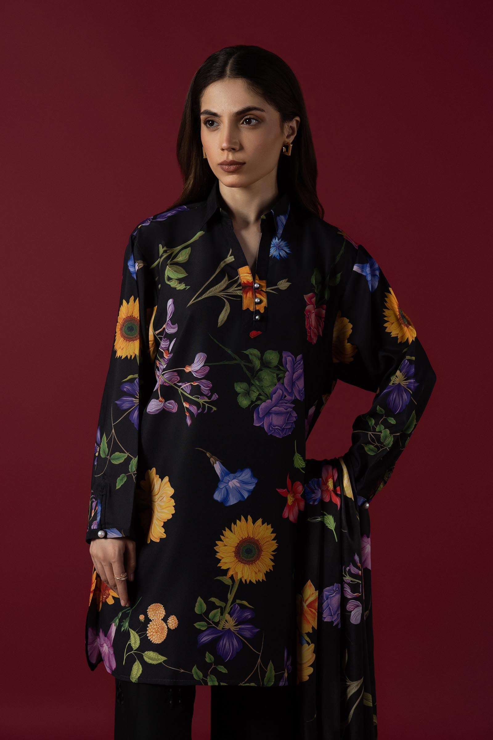 Stitched Floral Printed Shirt Secondary image