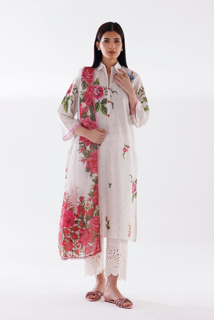 Stitched Printed Textured Shirt + Dupatta