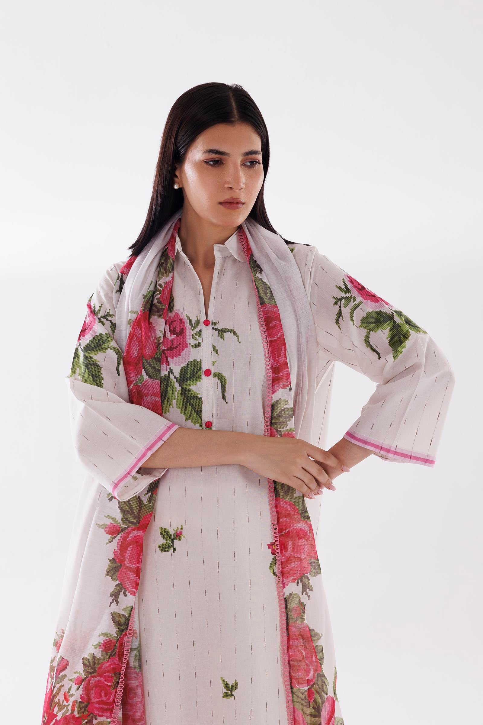 Stitched Printed Textured Shirt + Dupatta Secondary image