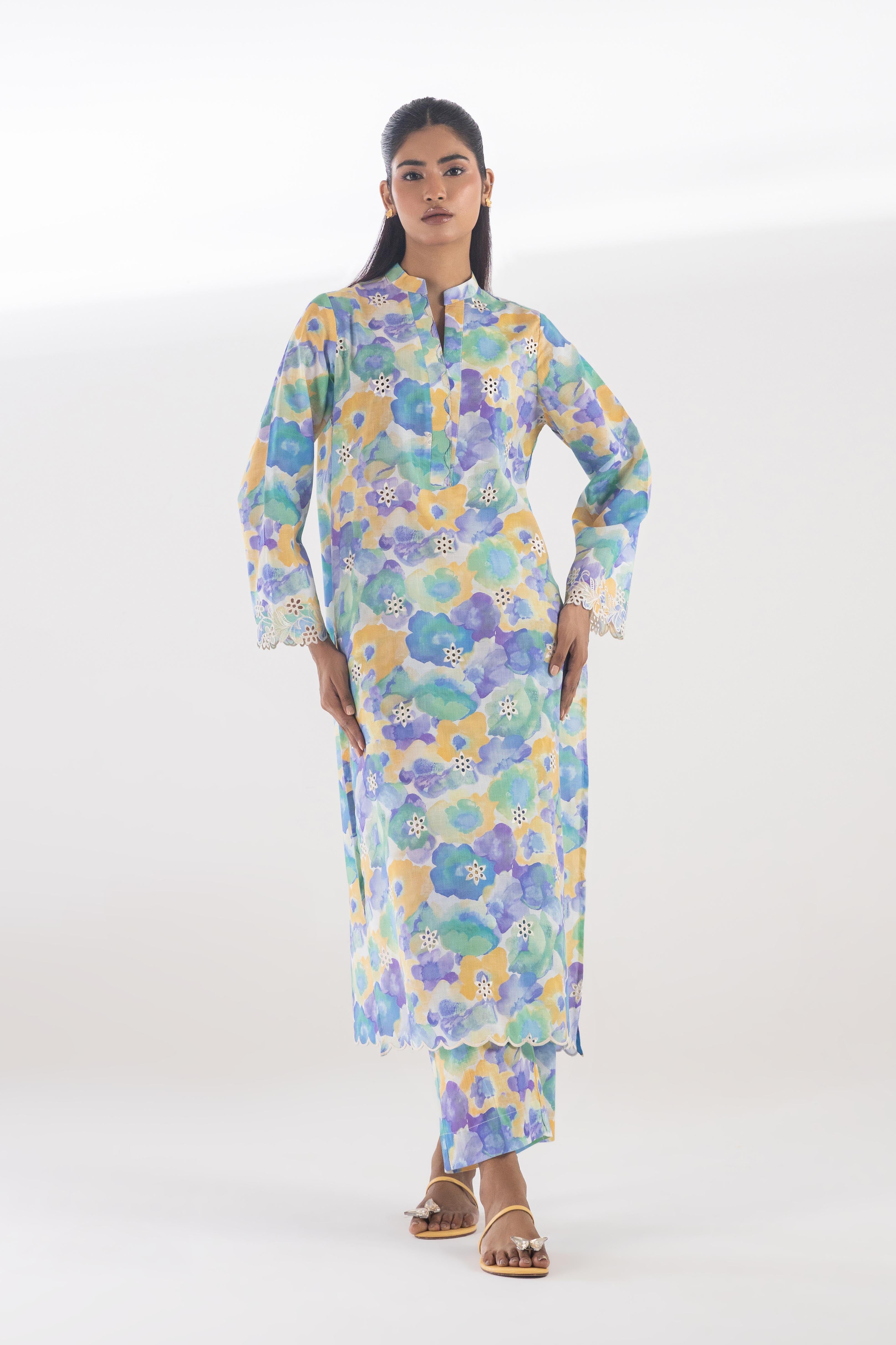 Stitched Embroidered Lawn Shirt + Culotte Main image