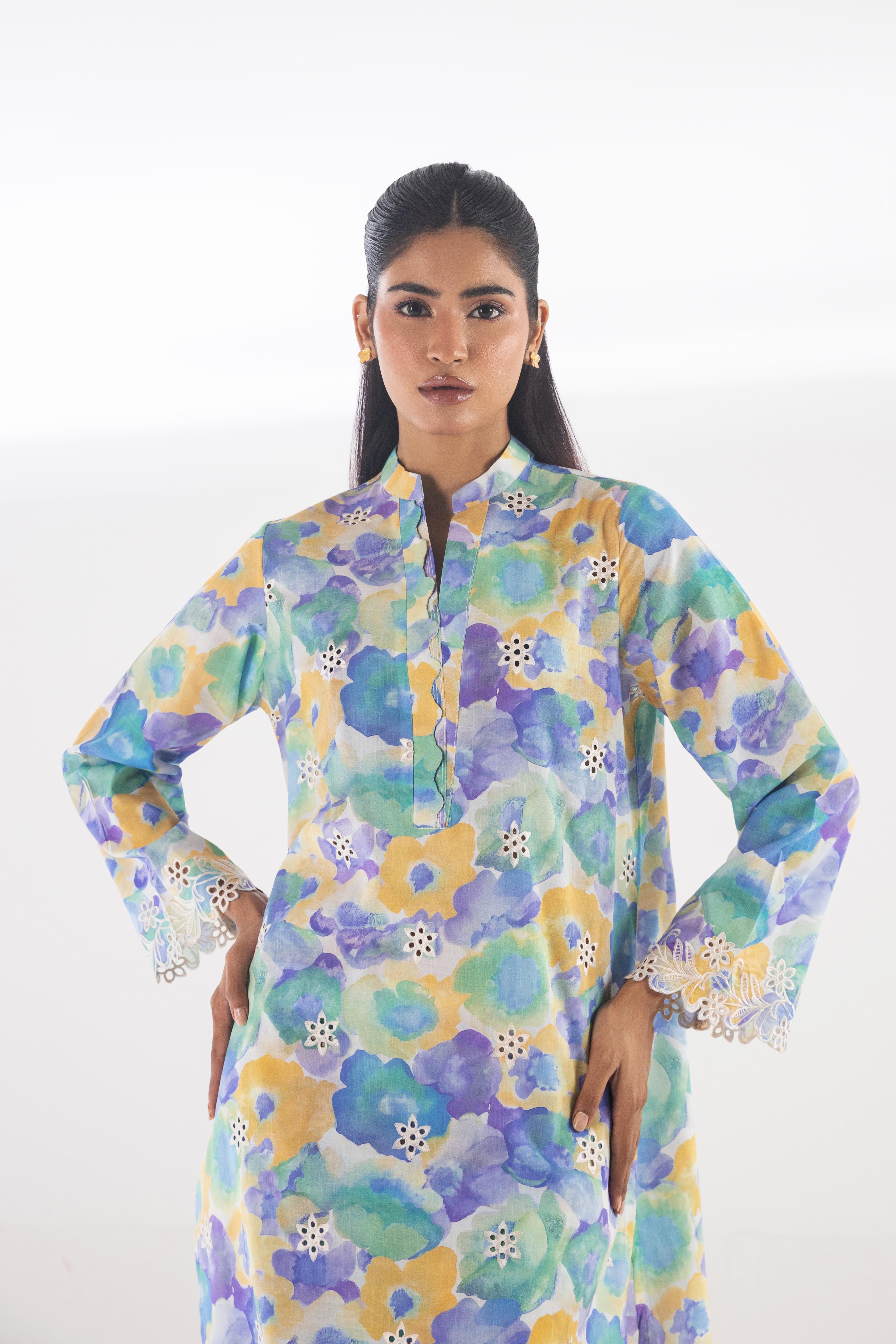 Stitched Embroidered Lawn Shirt + Culotte Secondary image