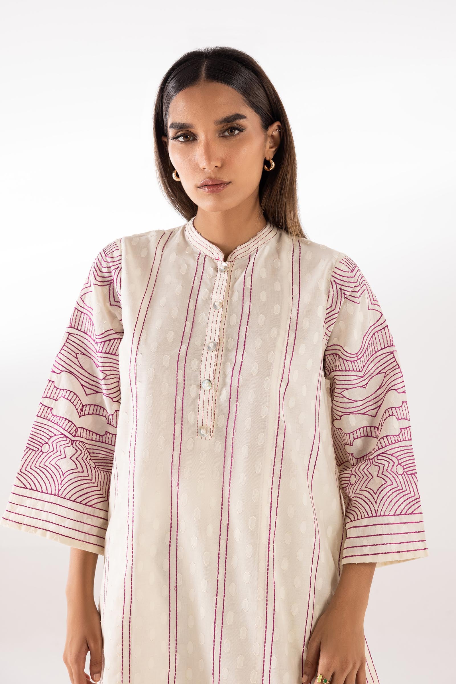 Stitched Embroidered Jacquard Shirt + Culotte Secondary image
