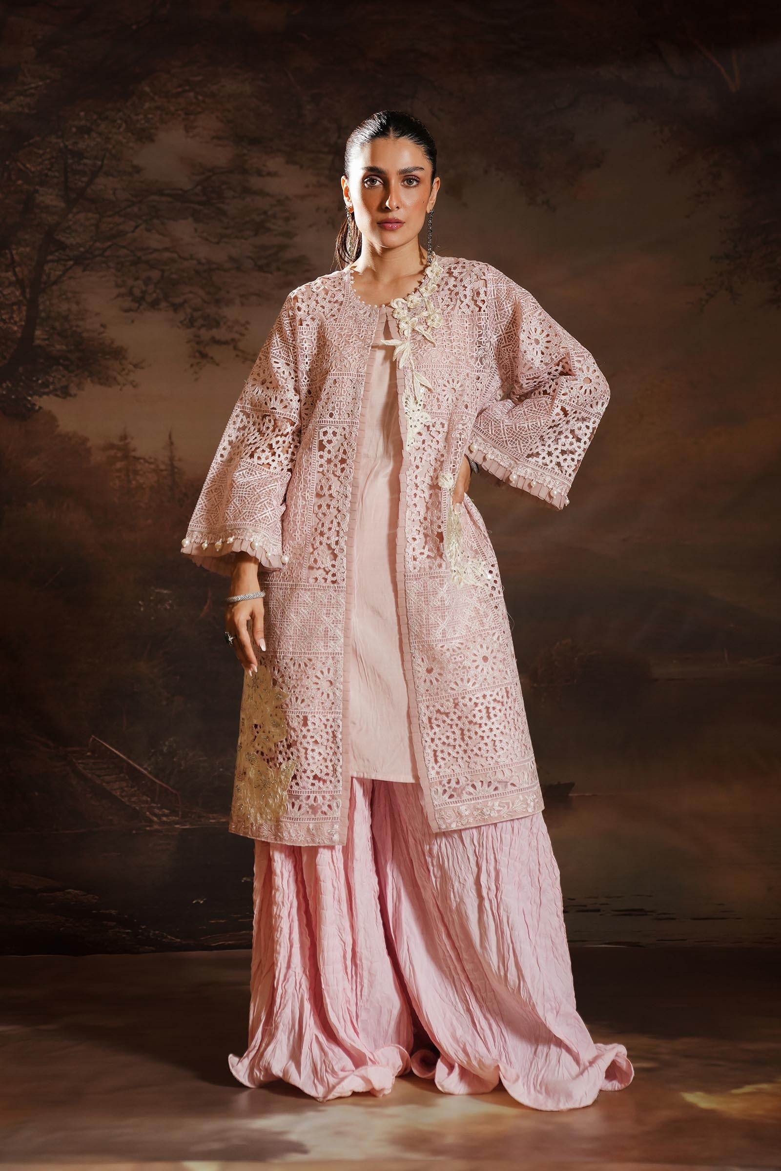 Stitched Embroidered Organza Shirt + Gharara Main image