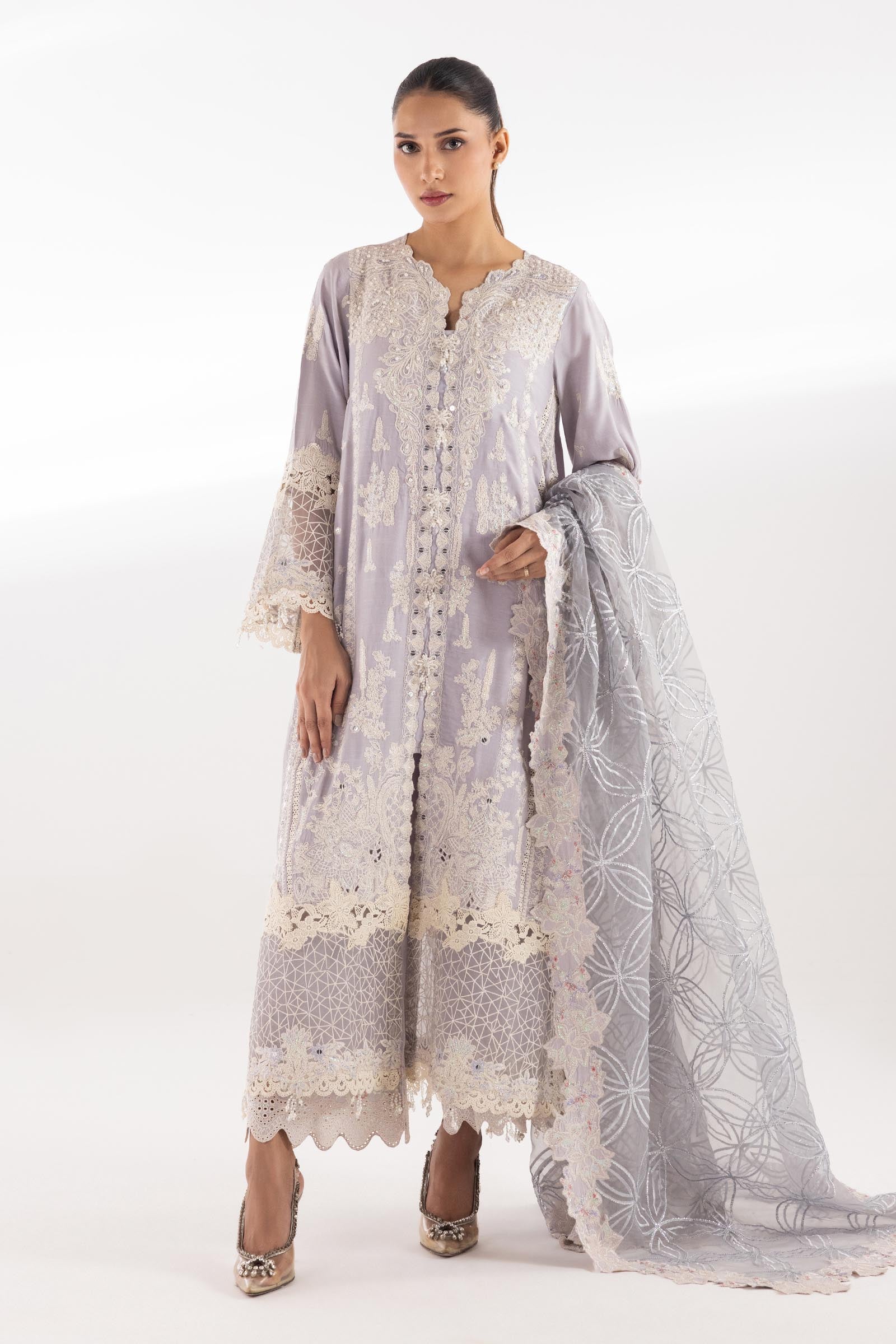 Stitched Embroidered Raw Silk Culotte