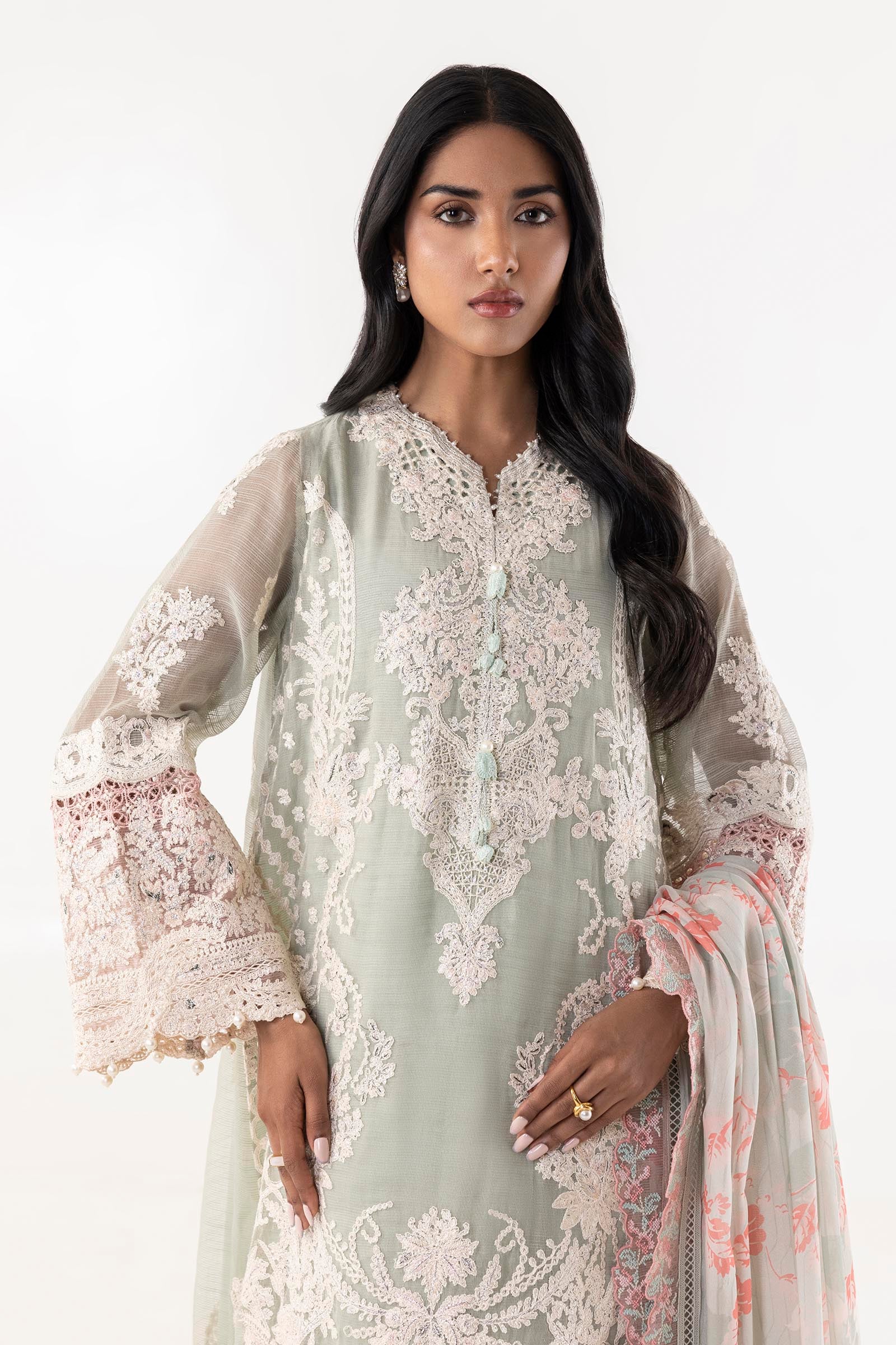 Stitched Embroidered Cotton Shirt + Shalwar + Dupatta Secondary image