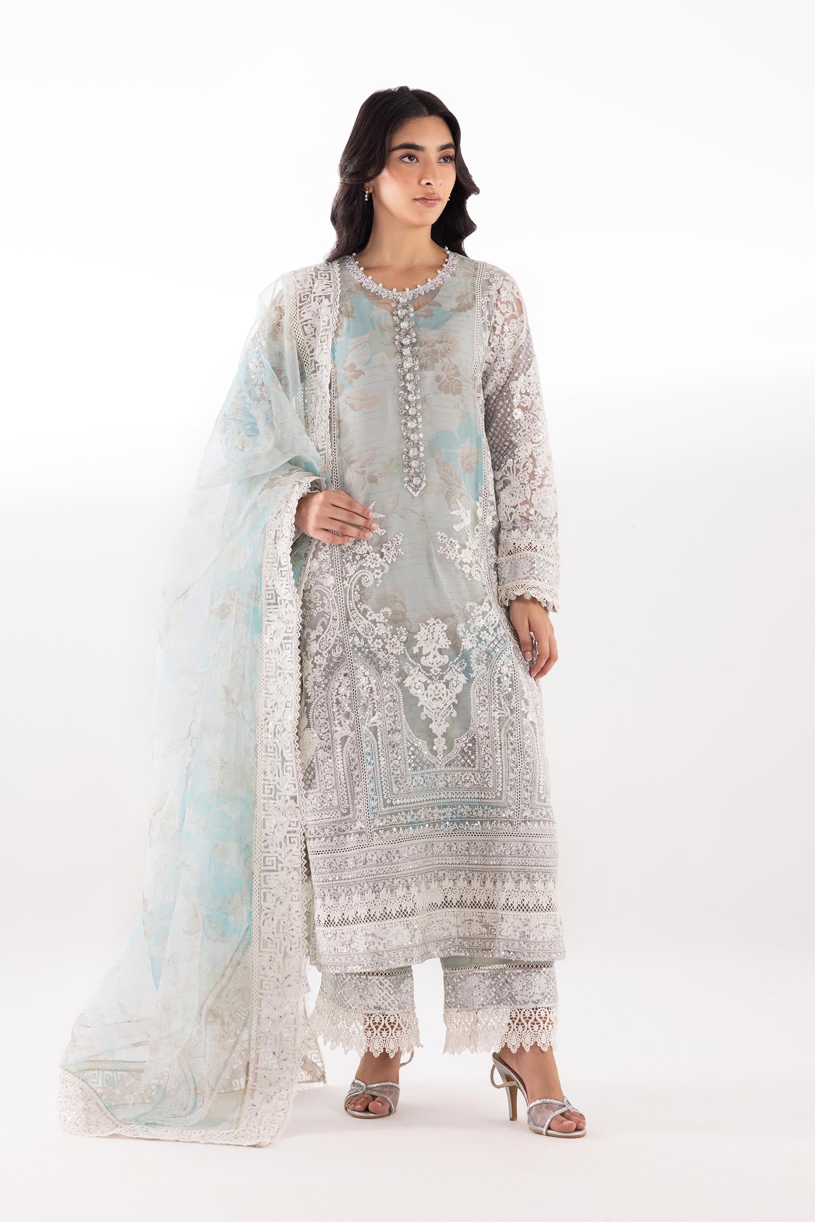 Stitched Embroidered Raw Silk Suit Main image