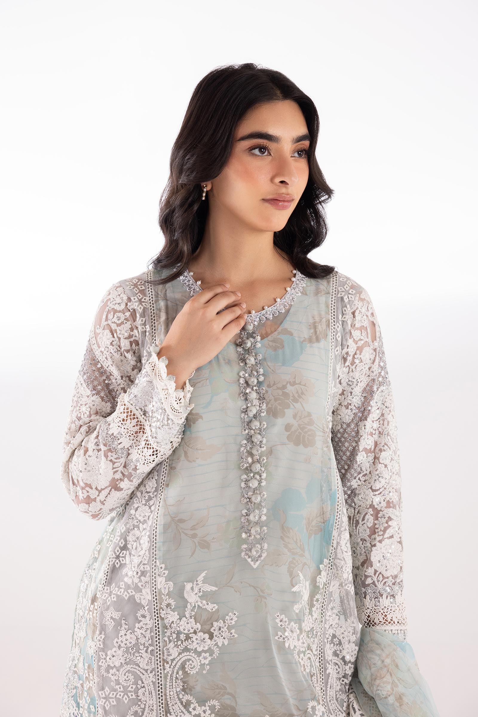 Stitched Embroidered Raw Silk Suit Secondary image