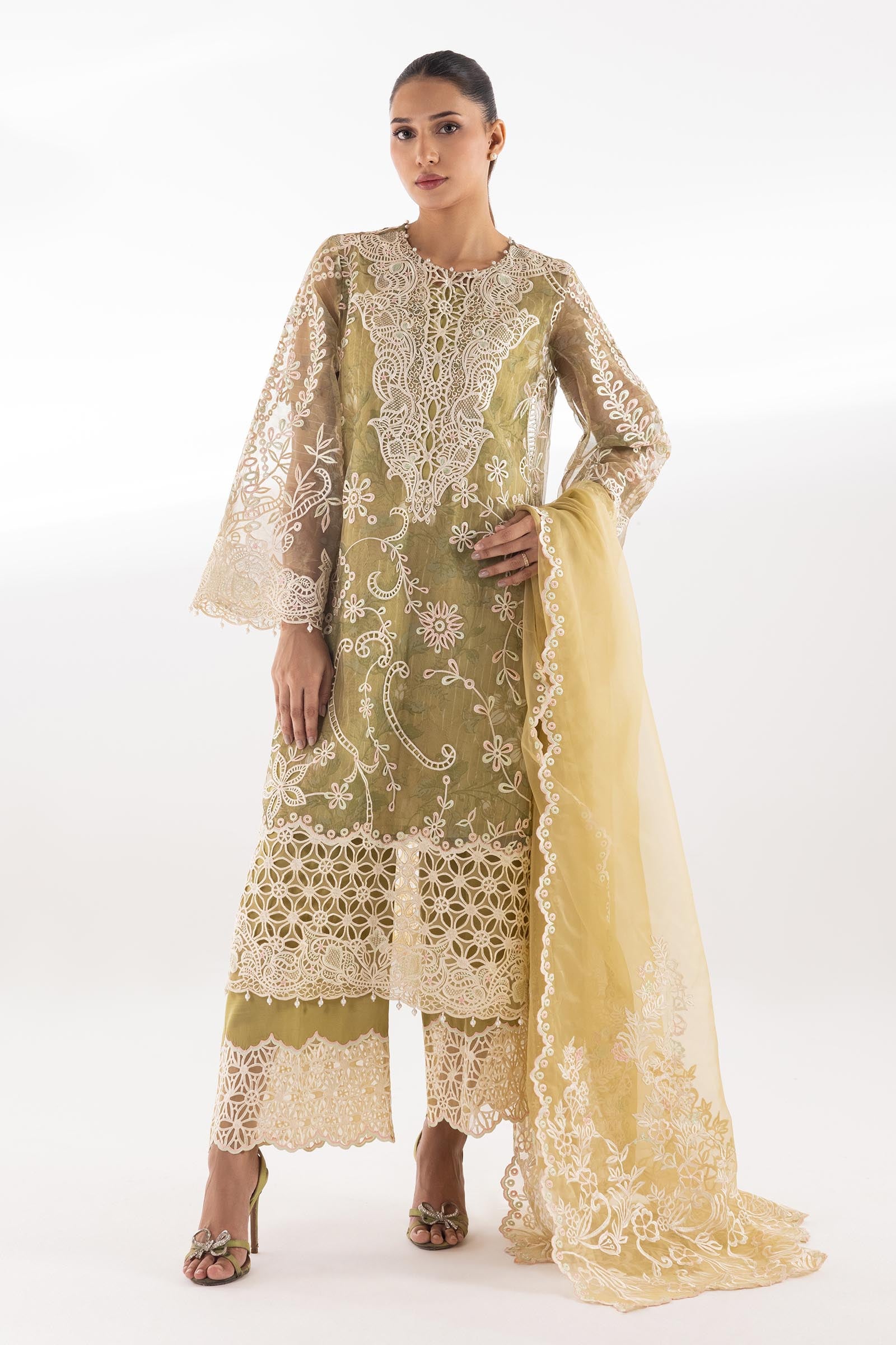 Stitched Embroidered Organza Suit Main image