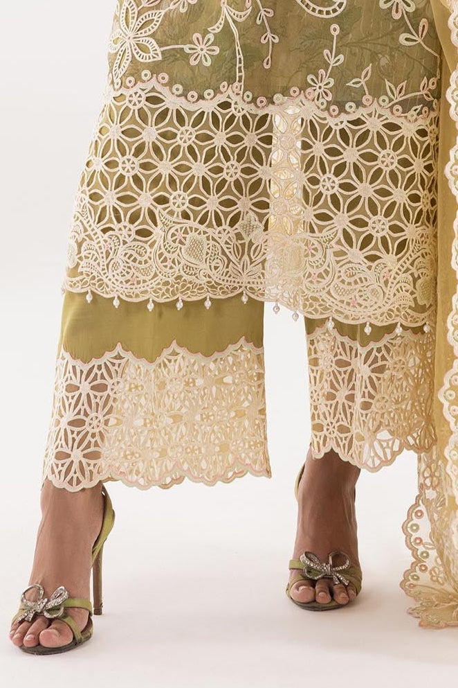 open lace back dress Net and lawn inner dress by sana safinaz In black color Model # Eid 51   Nameera by Farooq