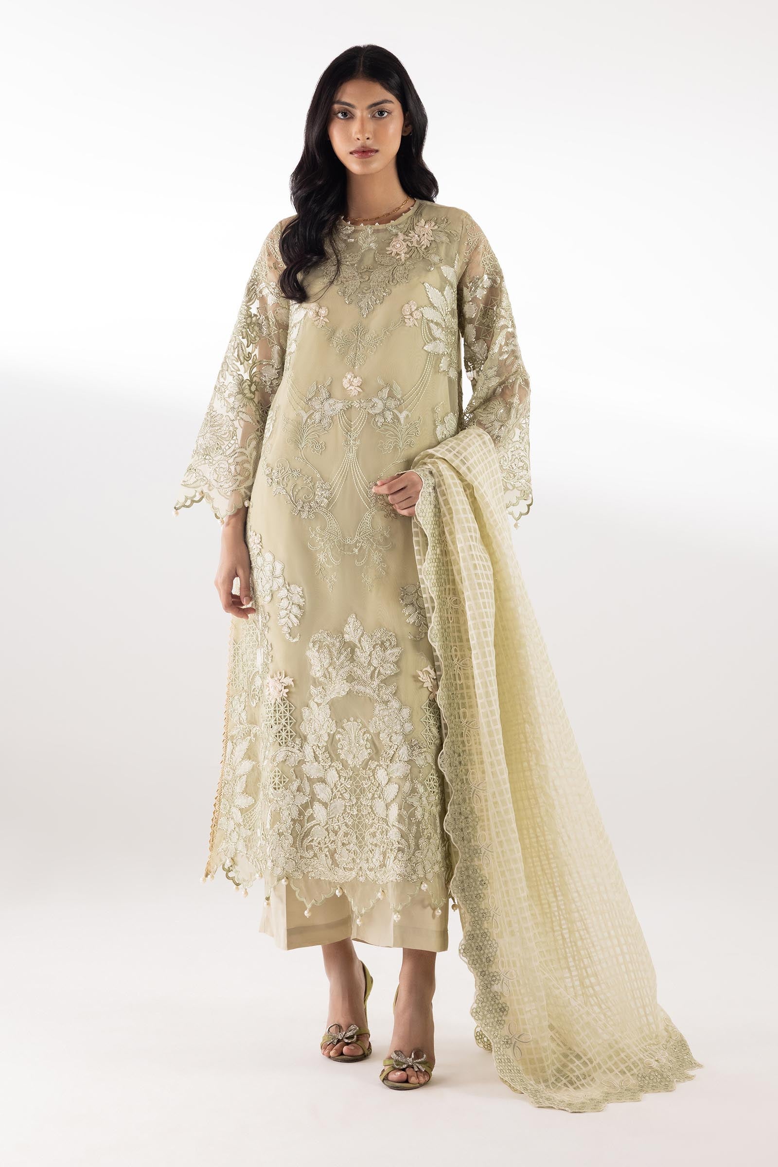 Stitched Embroidered Organza Shirt+ Culotte Main image