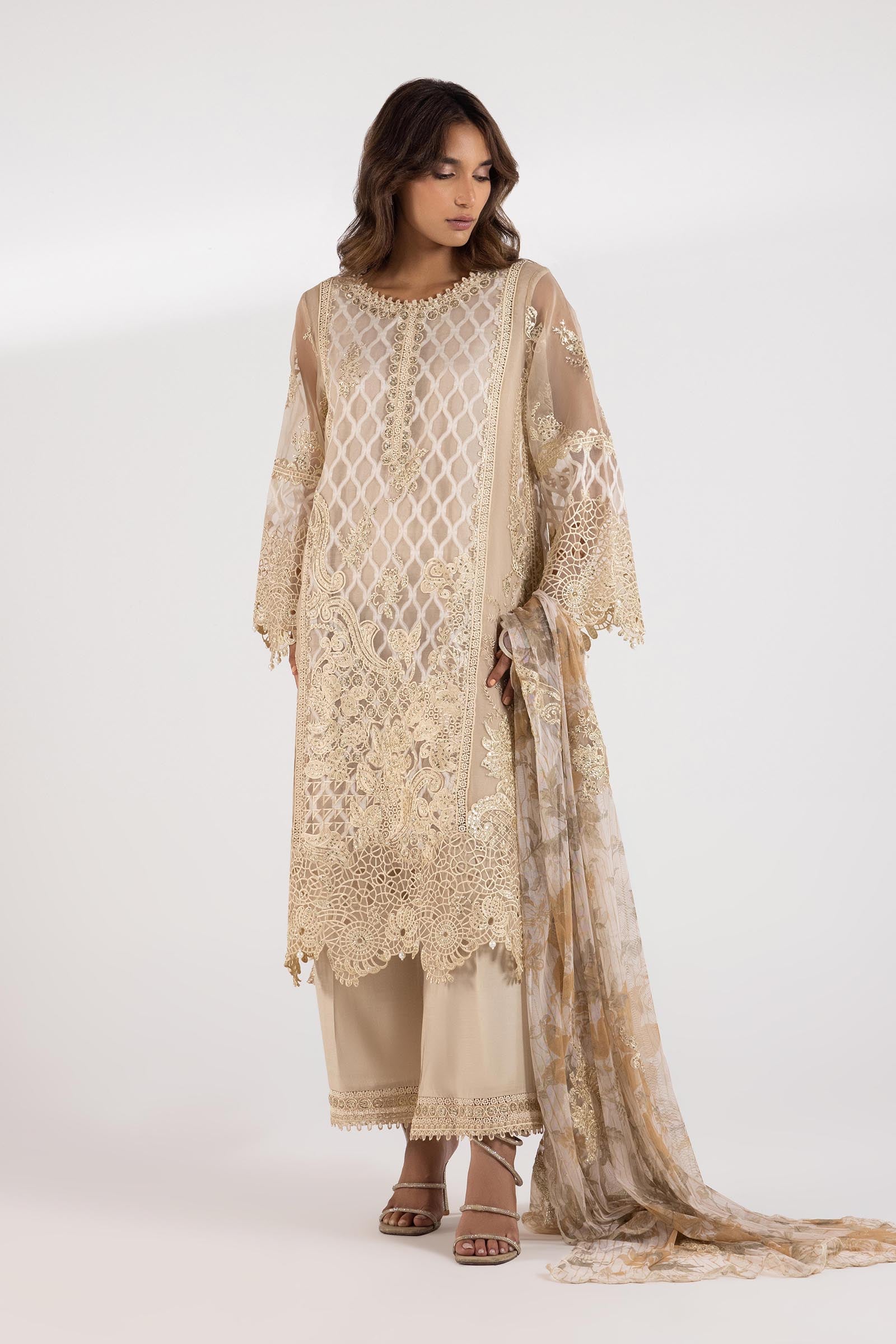 Stitched Embroidered Organza Suit Main image