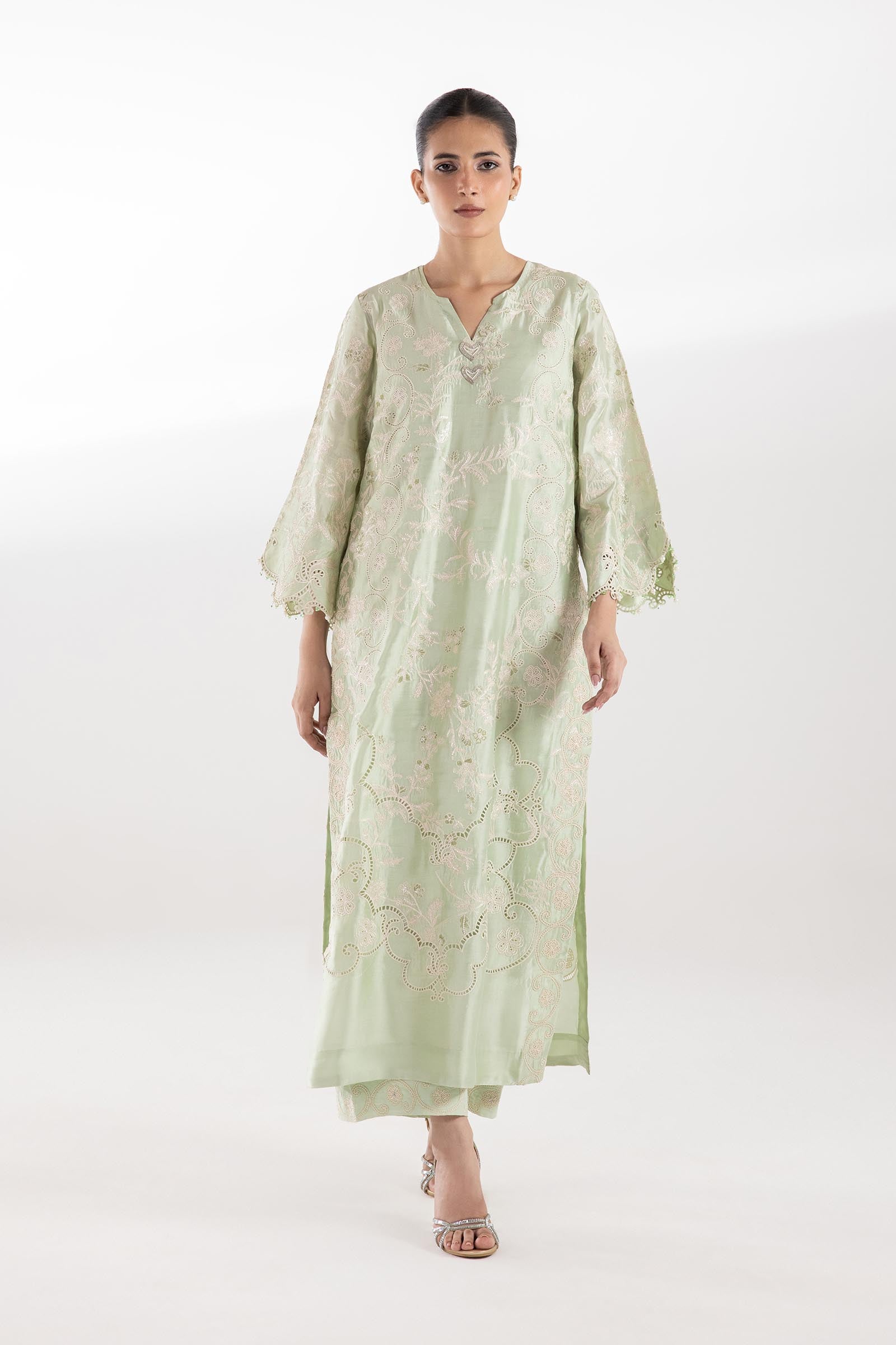 Stitched Embroidered Luxury Sheesha Silk Shirt + Culotte Main image
