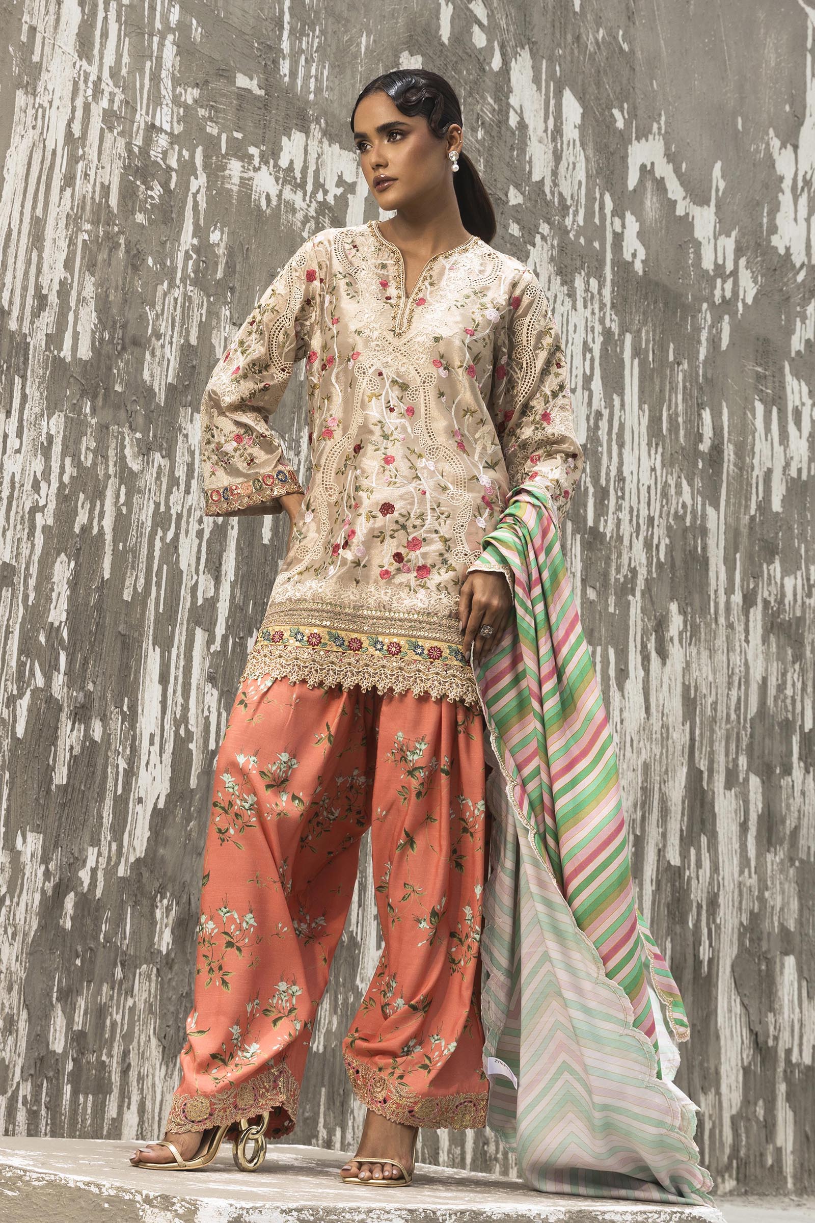 Stitched Luxury Embroidered Short Shirt + Shalwar + Dupatta Main image