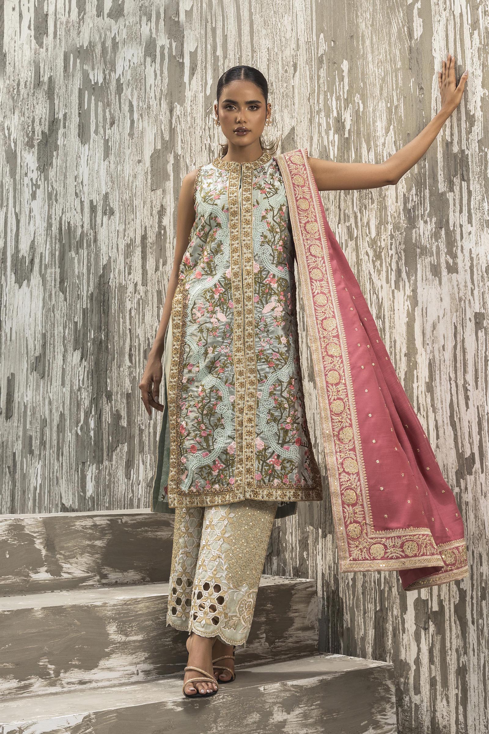 Stitched Luxury Embroidered Sleeveless Shirt + Bottom + Dupatta Main image