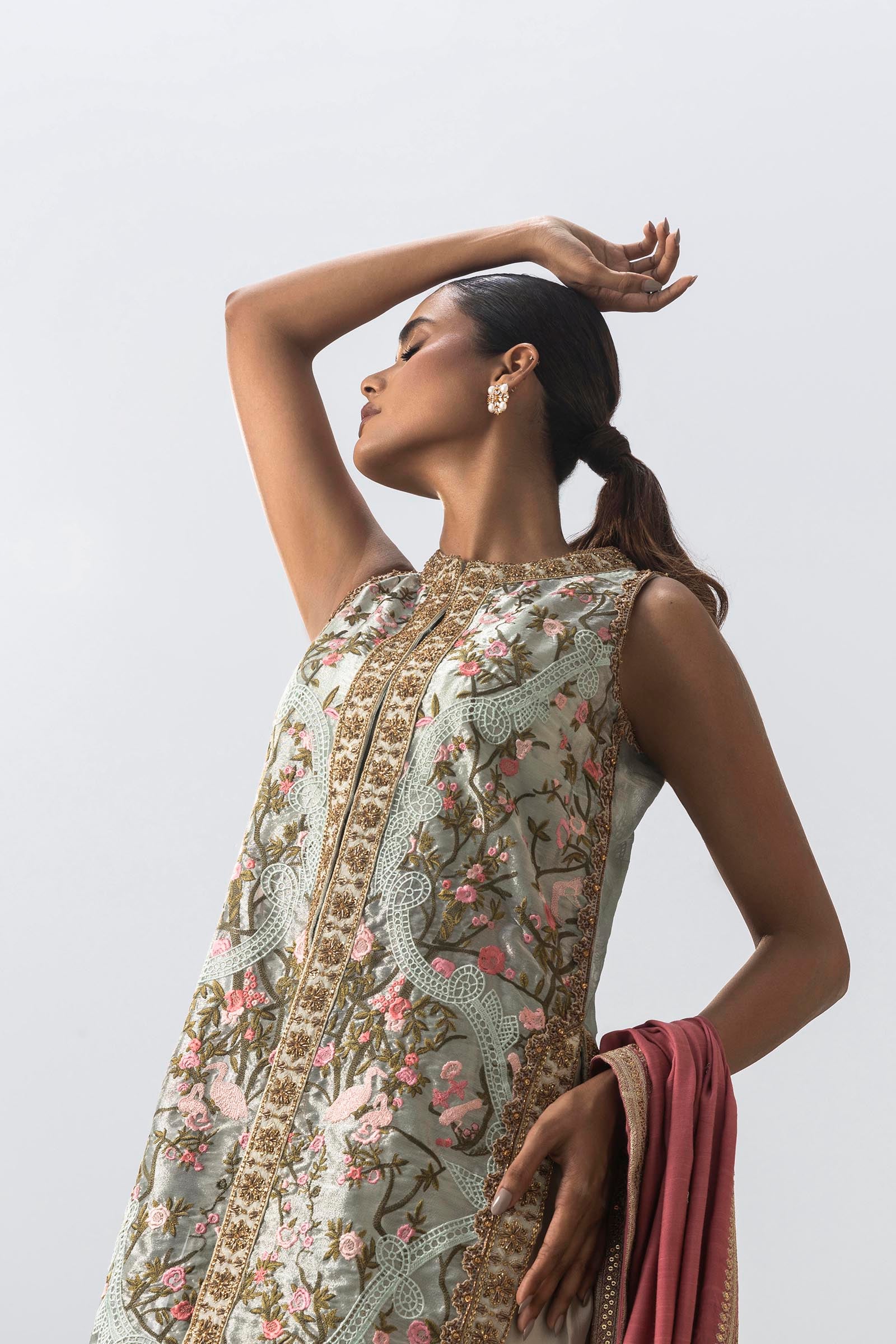 Stitched Luxury Embroidered Sleeveless Shirt + Bottom + Dupatta Secondary image