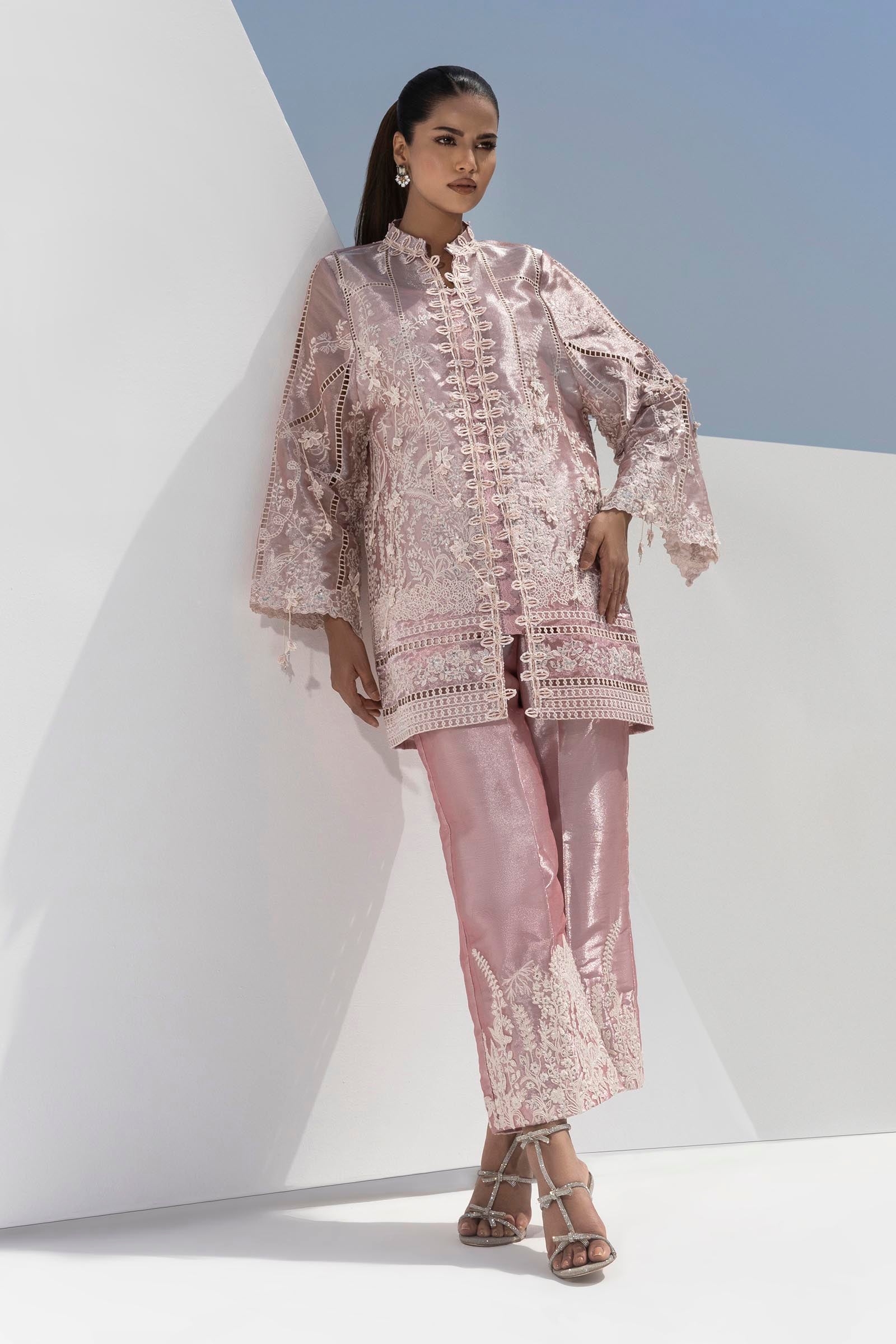 Stitched Luxury Embroidered Front Open Shirt + Bottom Main image
