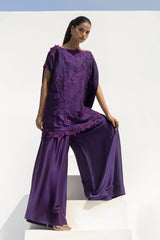 Stitched Formal Embroidered Purple Shirt + Flared Bottom