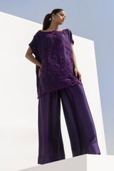 Stitched Formal Embroidered Purple Shirt + Flared Bottom