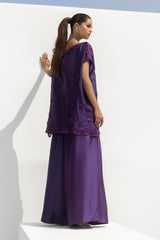 Stitched Formal Embroidered Purple Shirt + Flared Bottom