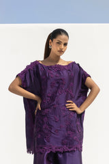Stitched Formal Embroidered Purple Shirt + Flared Bottom