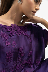 Stitched Formal Embroidered Purple Shirt + Flared Bottom