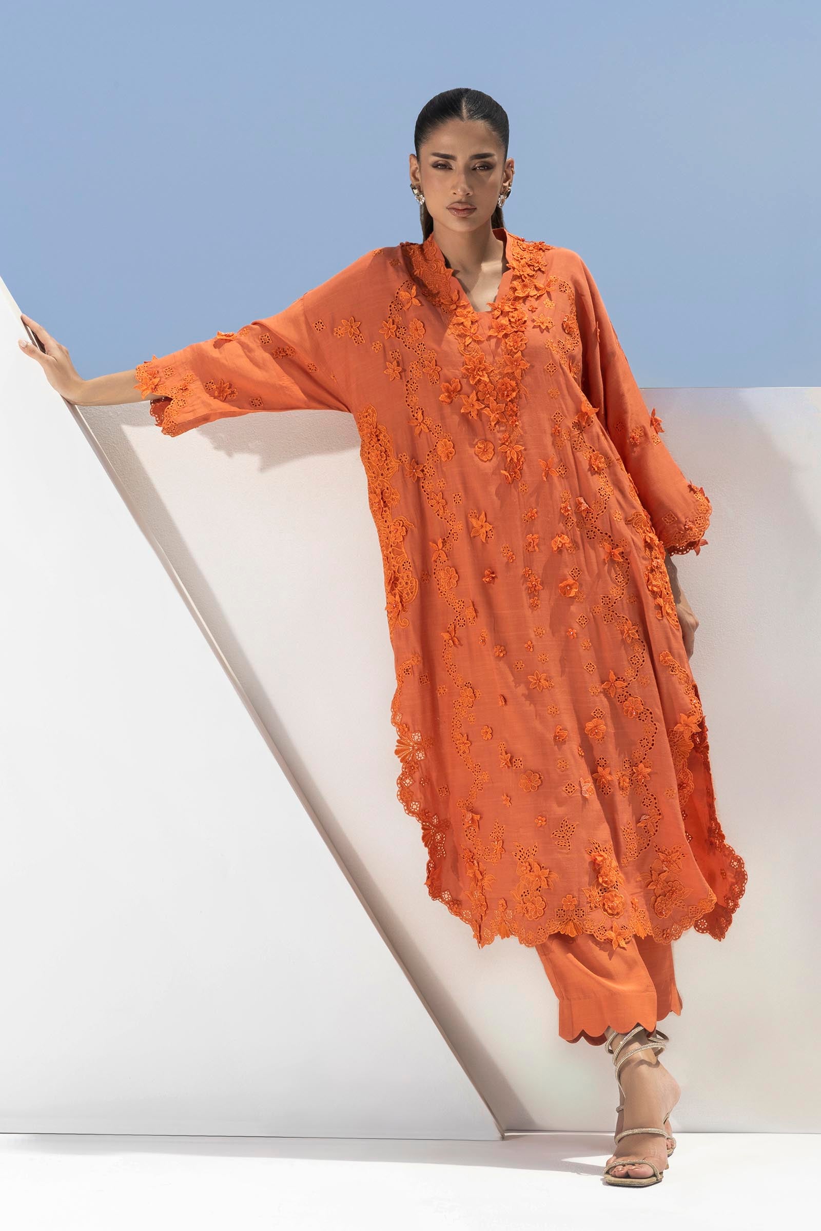 Stitched Formal Embroidered Rust Shirt + Bottom