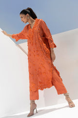 Stitched Formal Embroidered Rust Shirt + Bottom