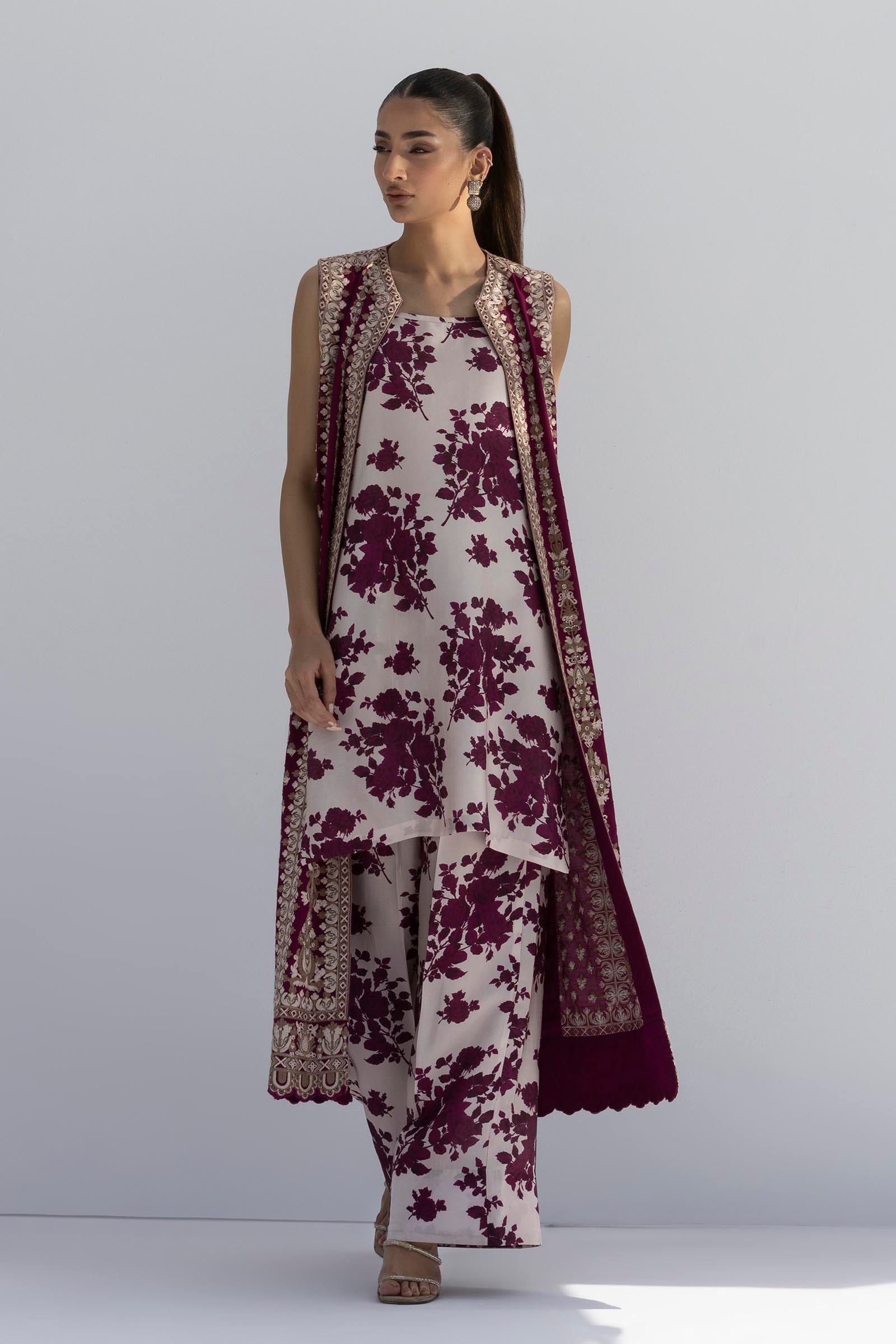 Stitched Luxury Raw Silk Front Open Jacket + Bottom Main image