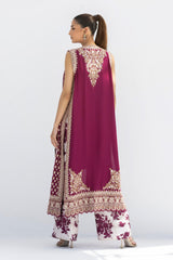 Stitched Luxury Raw Silk Front Open Jacket + Bottom