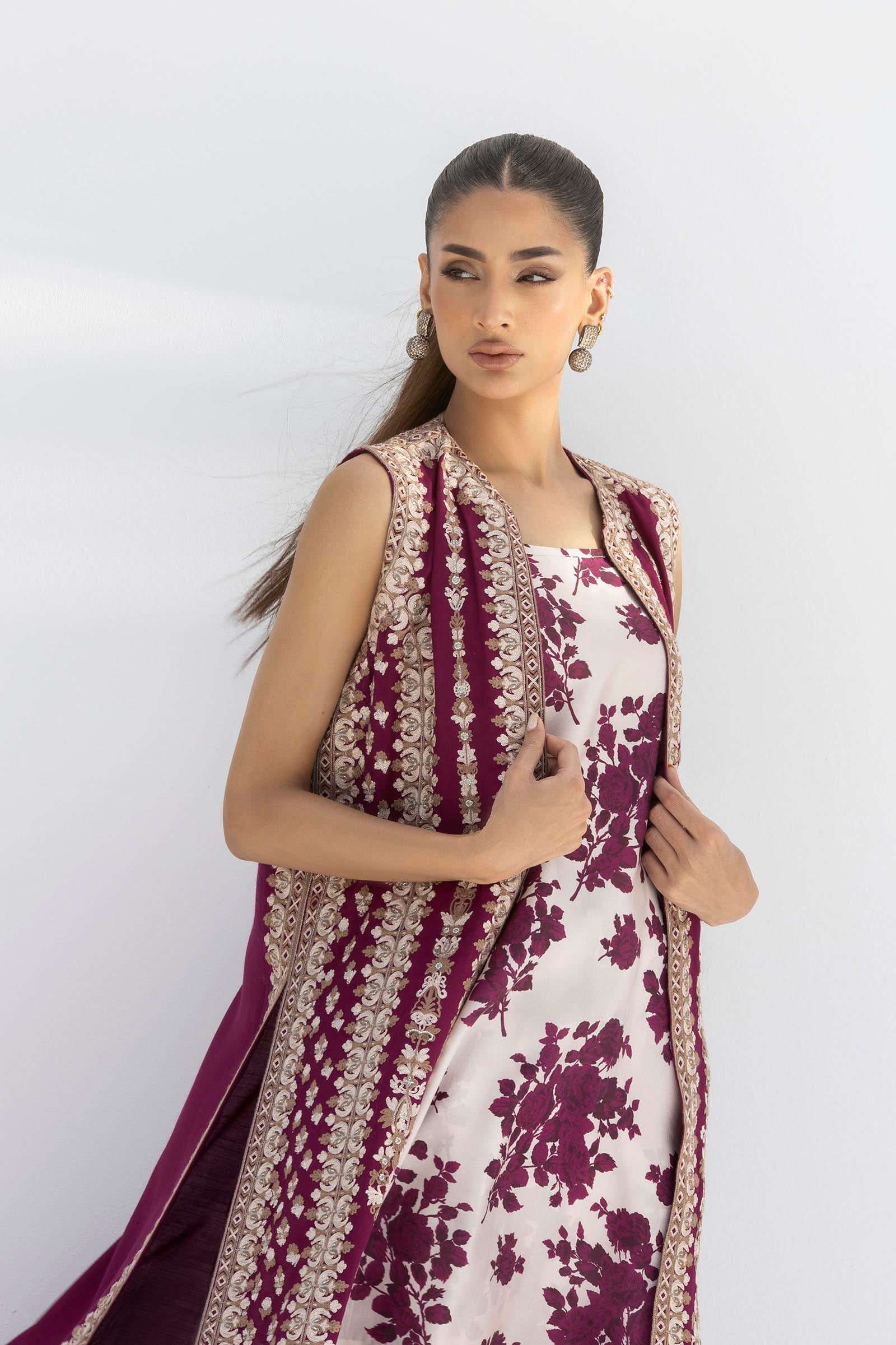 Stitched Luxury Raw Silk Front Open Jacket + Bottom Secondary image