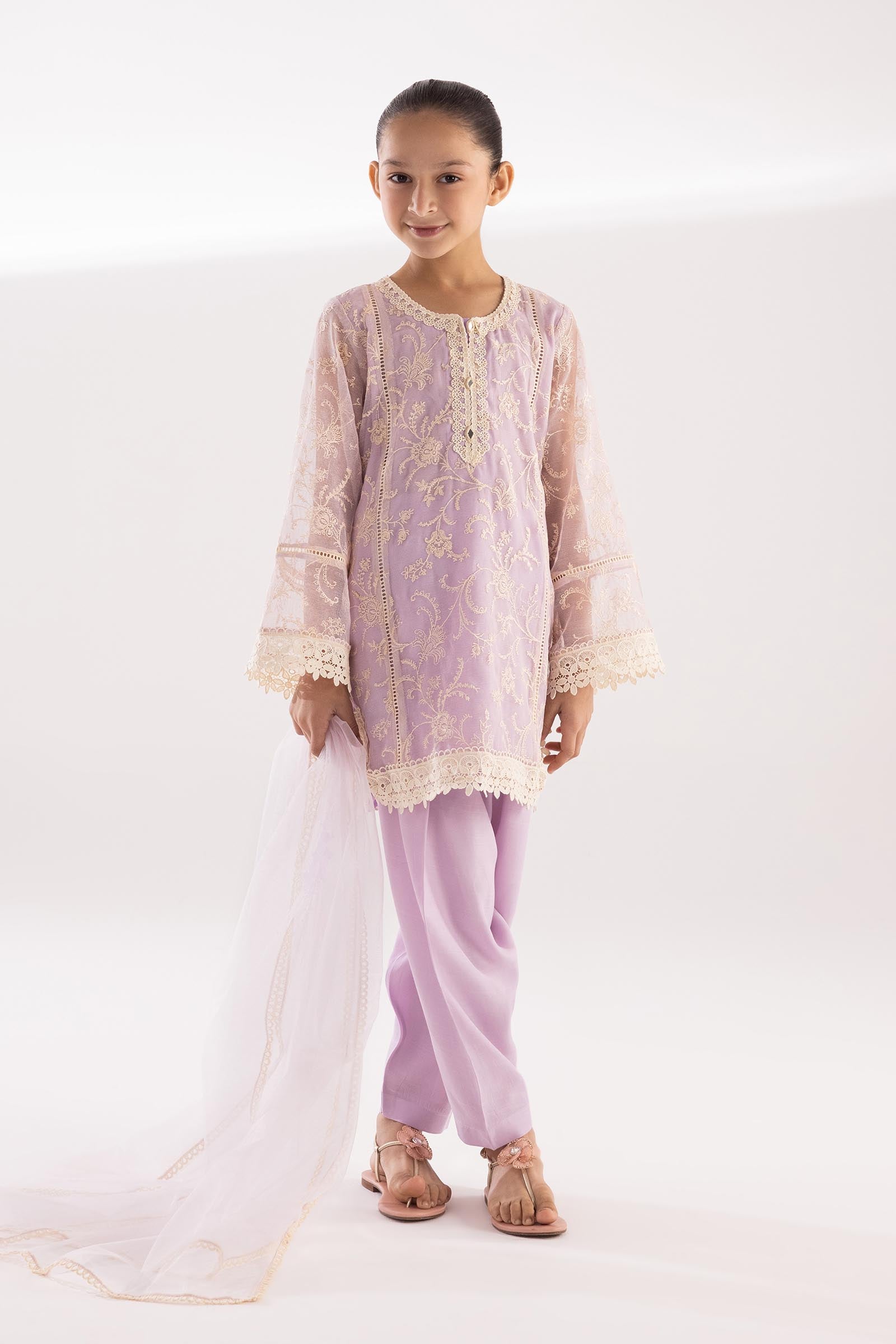 Stitched Kids Embroidered Net Suit Main image