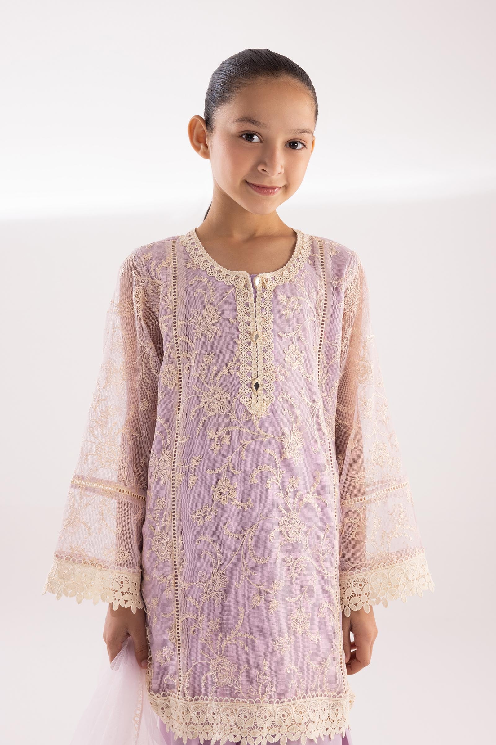 Stitched Kids Embroidered Net Suit Secondary image