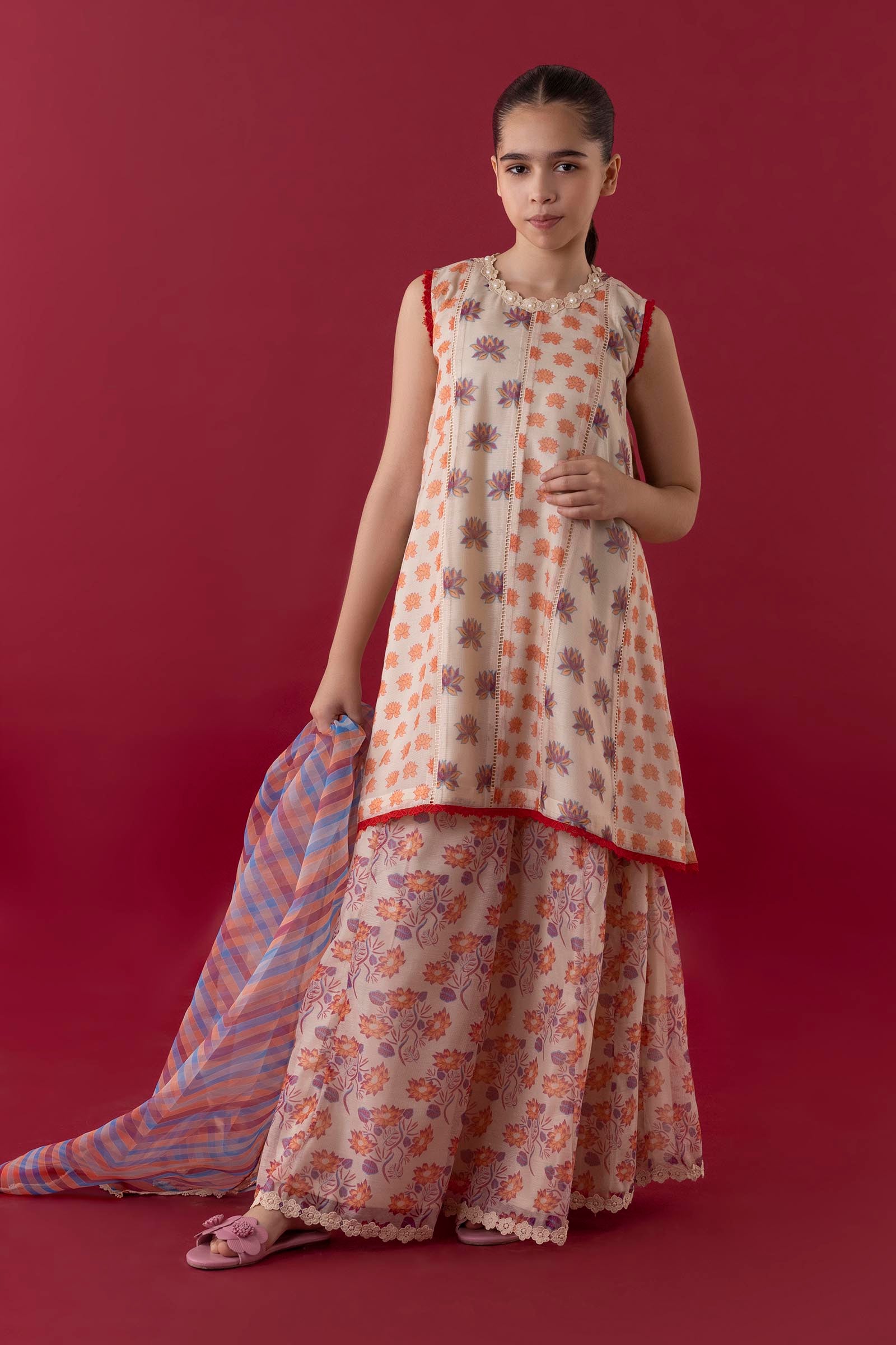 Stitched Kids Khaddi Net Embroidered Suit Main image