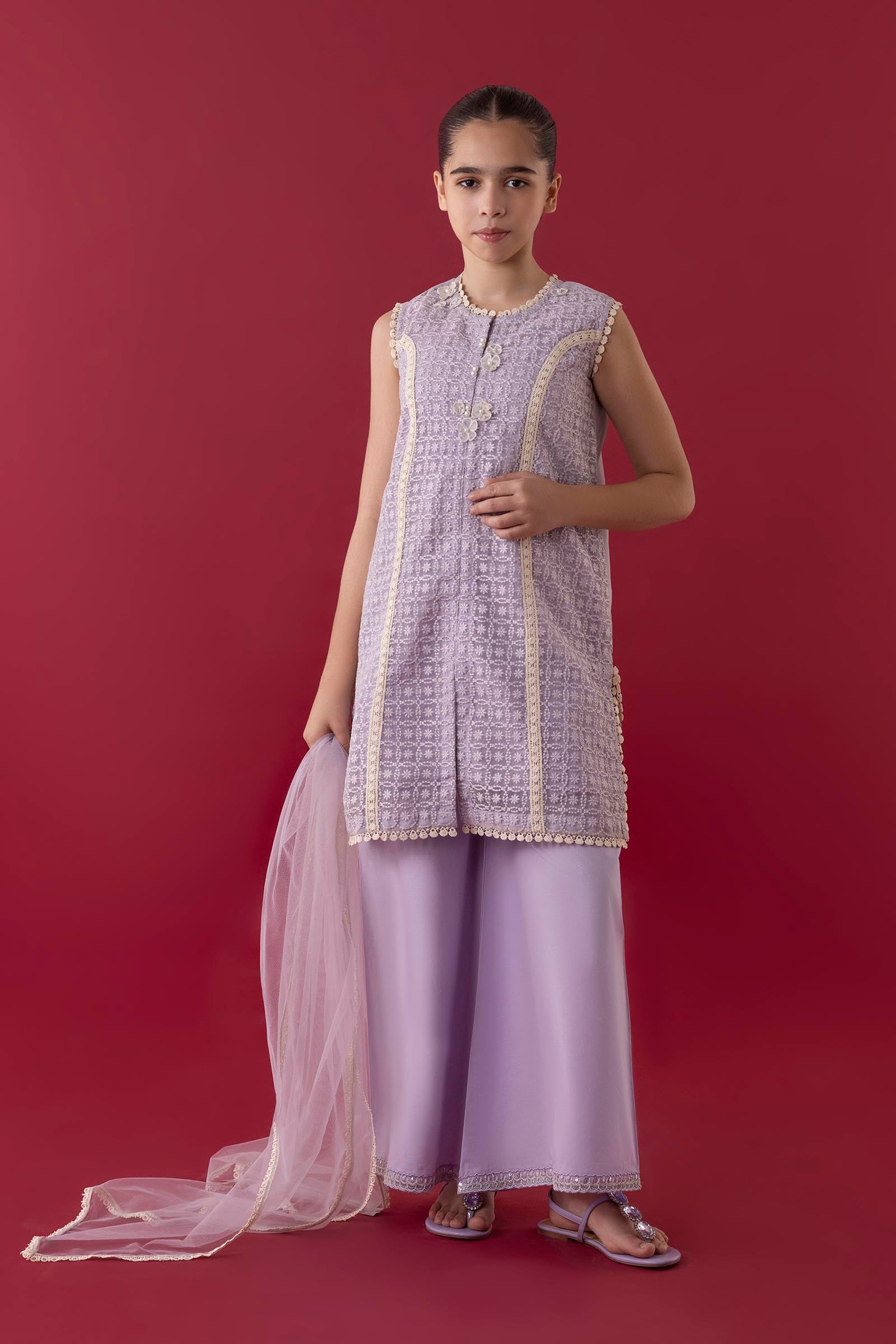Stitched Kids Organza Embroidered Suit Main image
