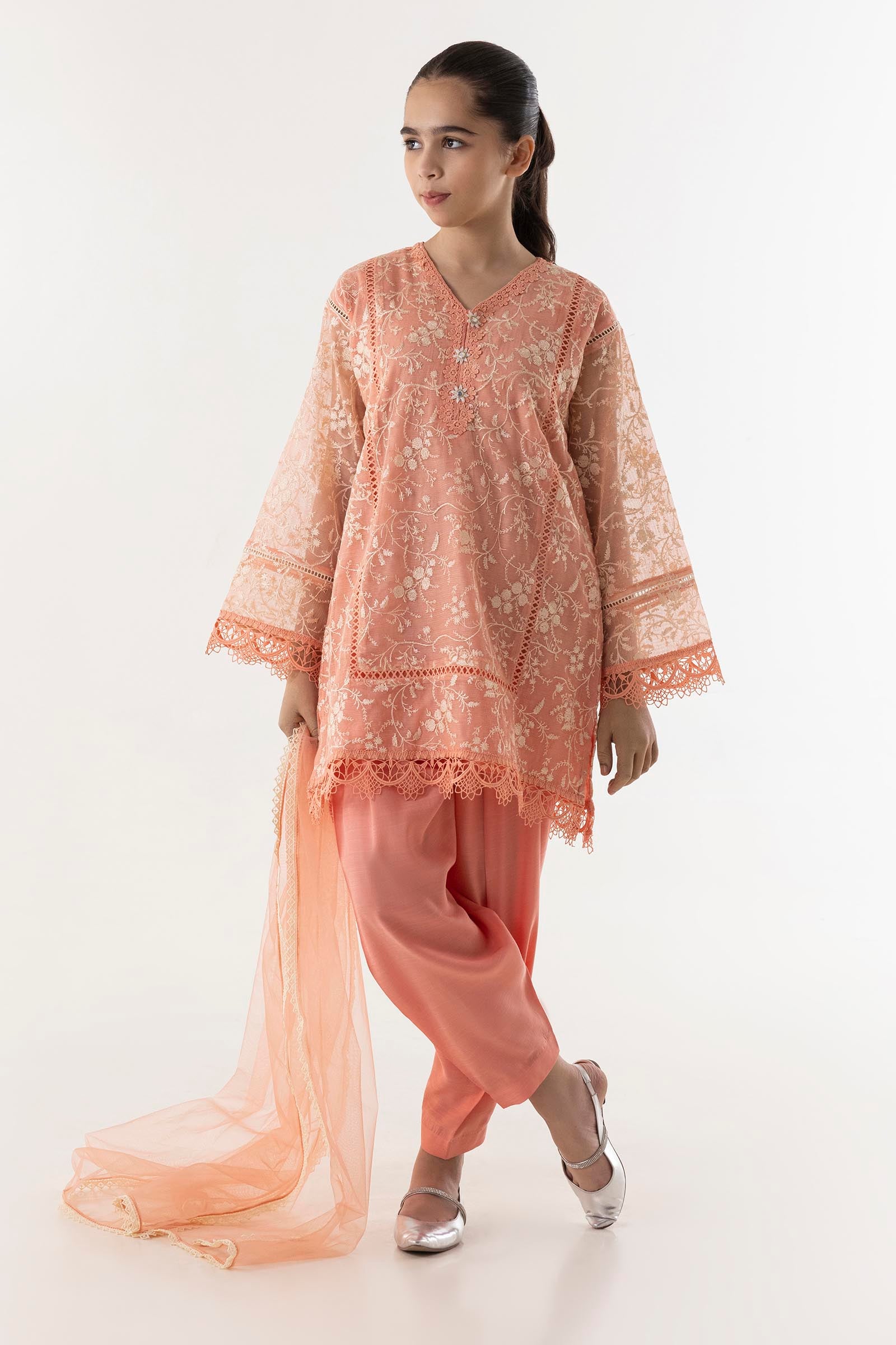 Stitched Kids Khaddi Net Embroidered Suit Main image