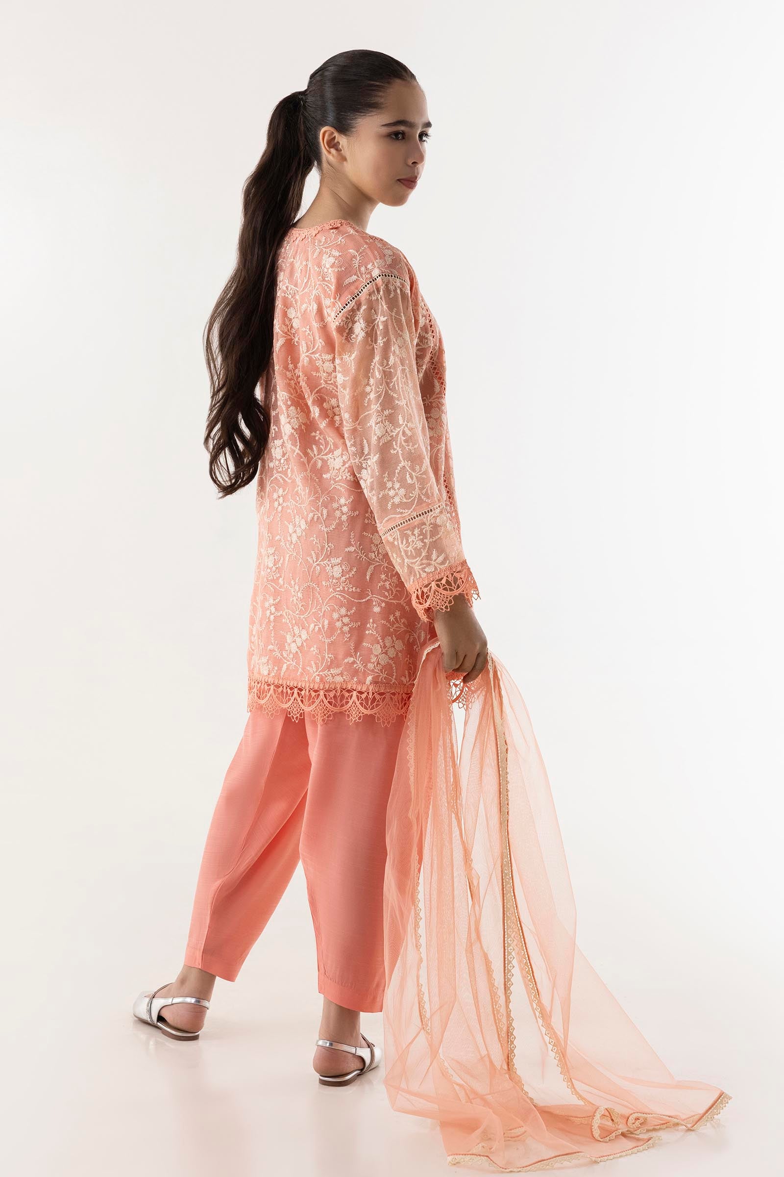 Stitched Kids Khaddi Net Embroidered Suit