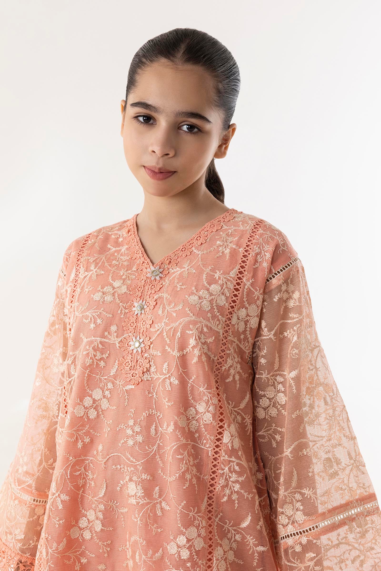 Stitched Kids Khaddi Net Embroidered Suit
