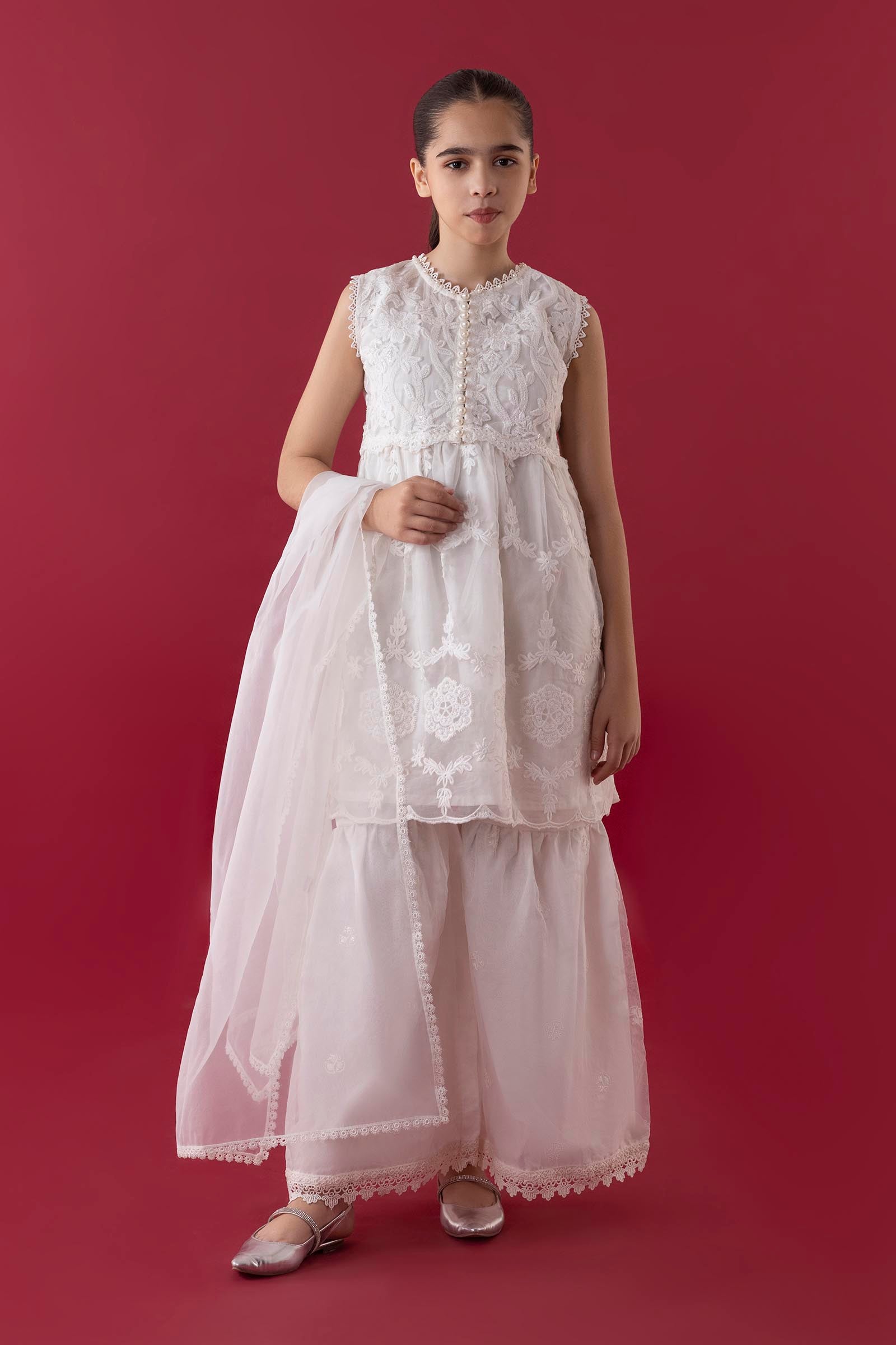 Stitched Kids Embroidered Net Suit Main image