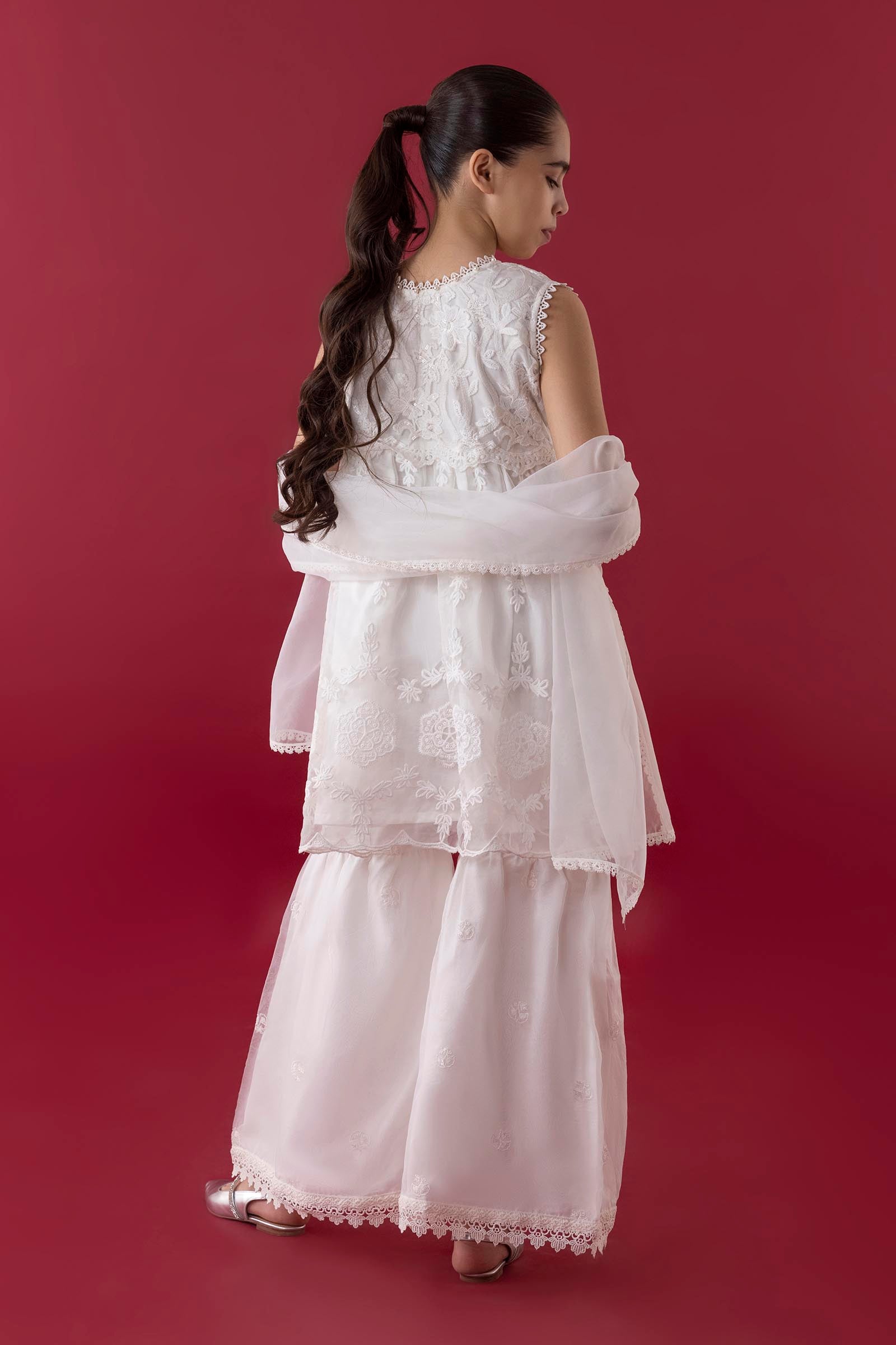 Stitched Kids Embroidered Net Suit Secondary image