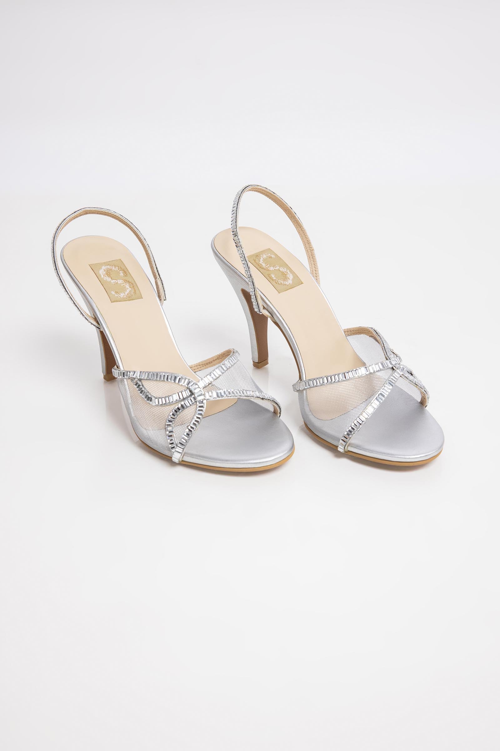 Silver Rhinestone Slingback Heels Main image
