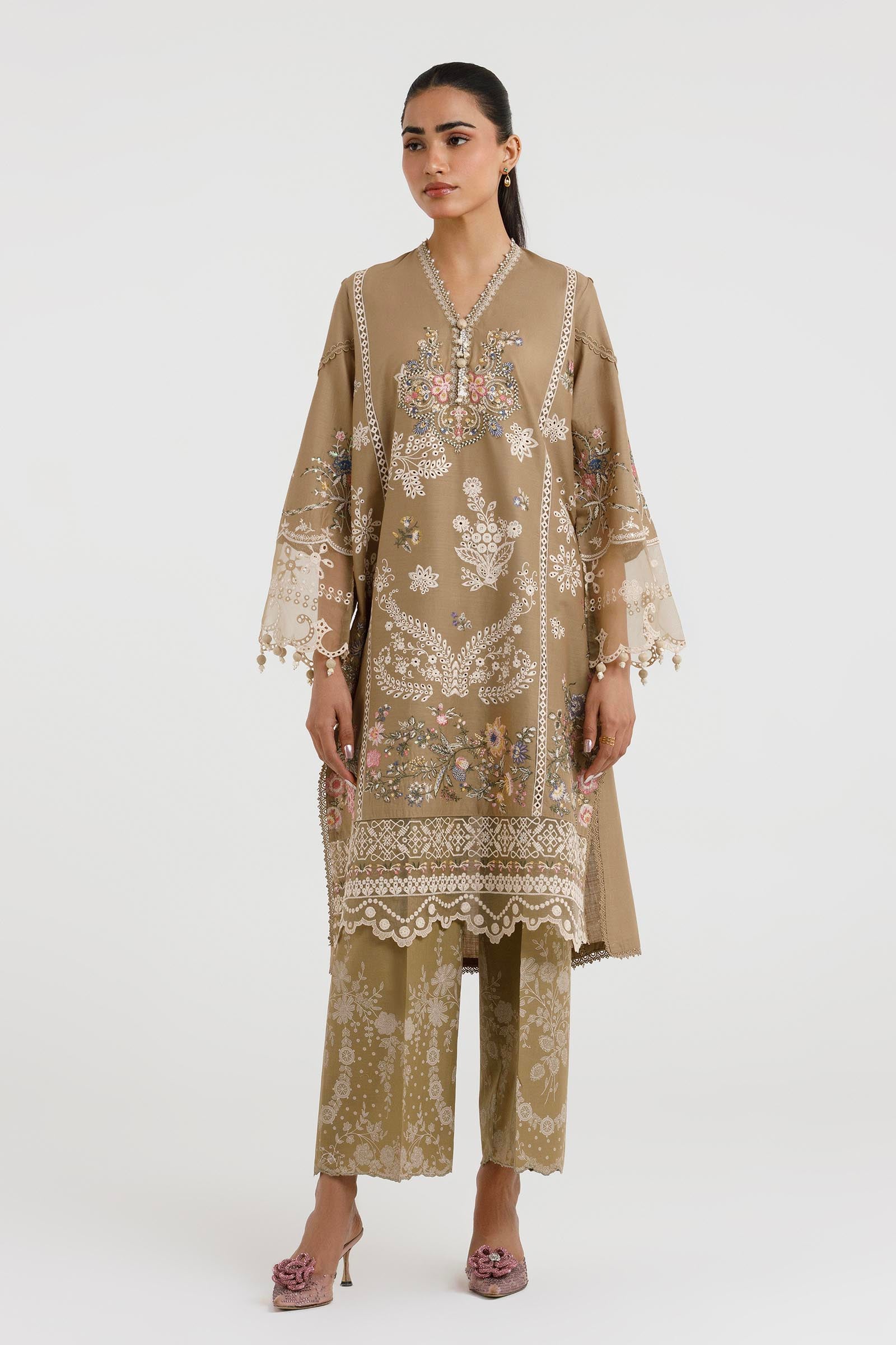 Stitched Embroidered Lawn Shirt+ Culotte Main image